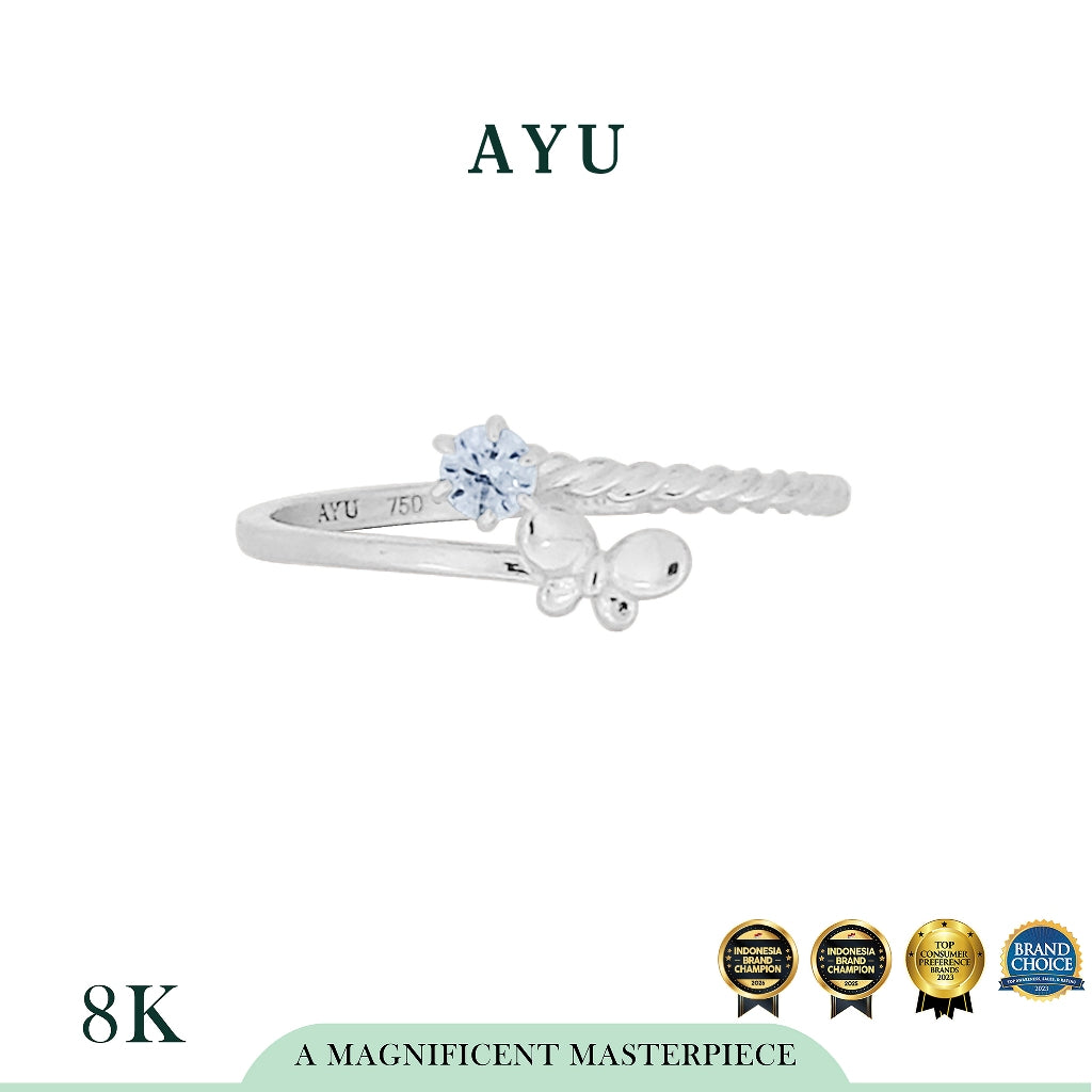 AYU Cincin Emas - Butterfly Mini Solitaire Twist Ring 8k White Gold