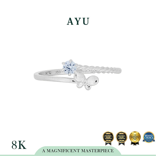 AYU Cincin Emas - Butterfly Mini Solitaire Twist Ring 8k White Gold