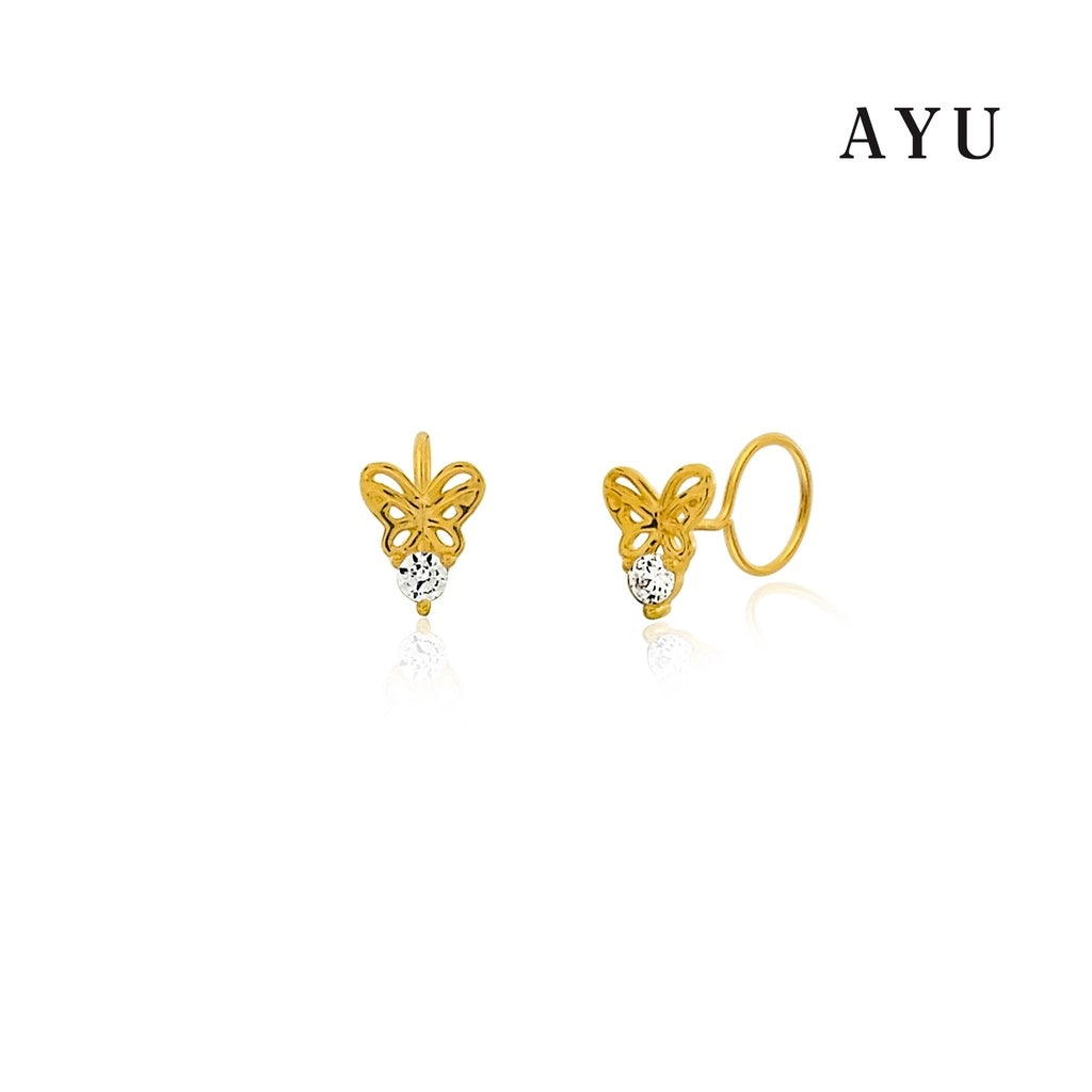 AYU Anting Emas Toge -  Butterfly Round Loop Earrings 16K Yellow Gold