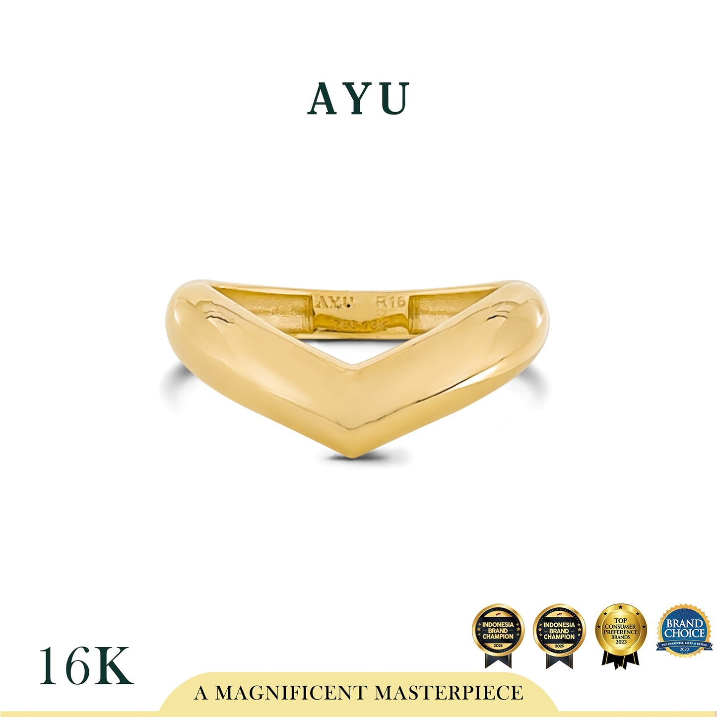 AYU Cincin Emas - Chevron Globe Ring 16k Yellow Gold