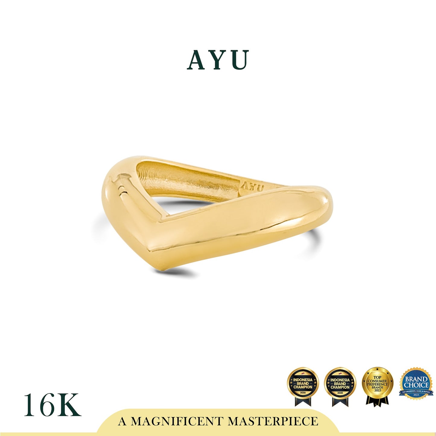 AYU Cincin Emas - Chevron Globe Ring 16k Yellow Gold