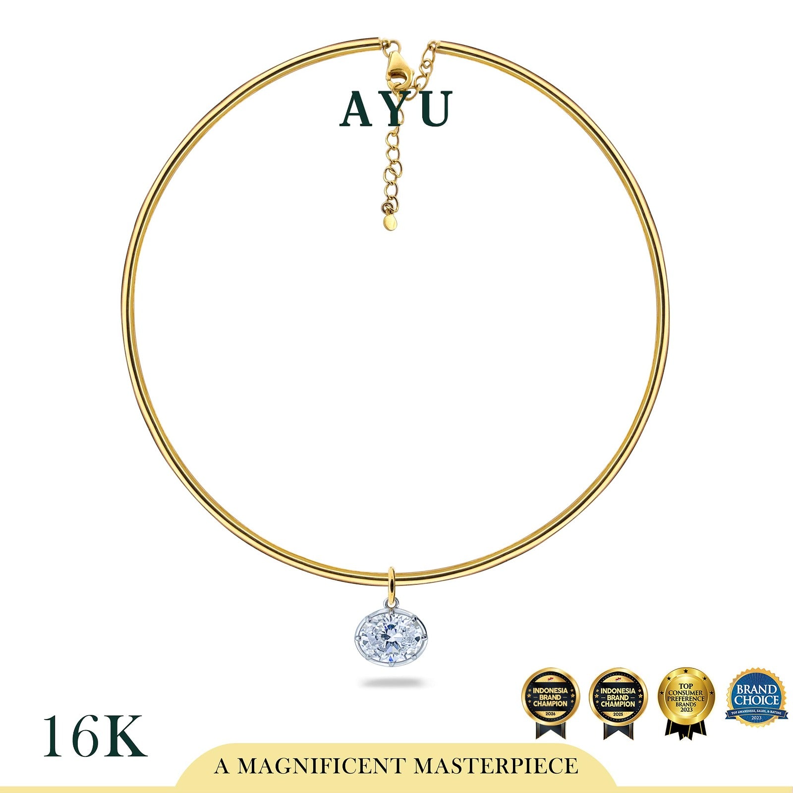 AYU Kalung Emas - Choker With Georgian Oval 16k Yellow Gold
