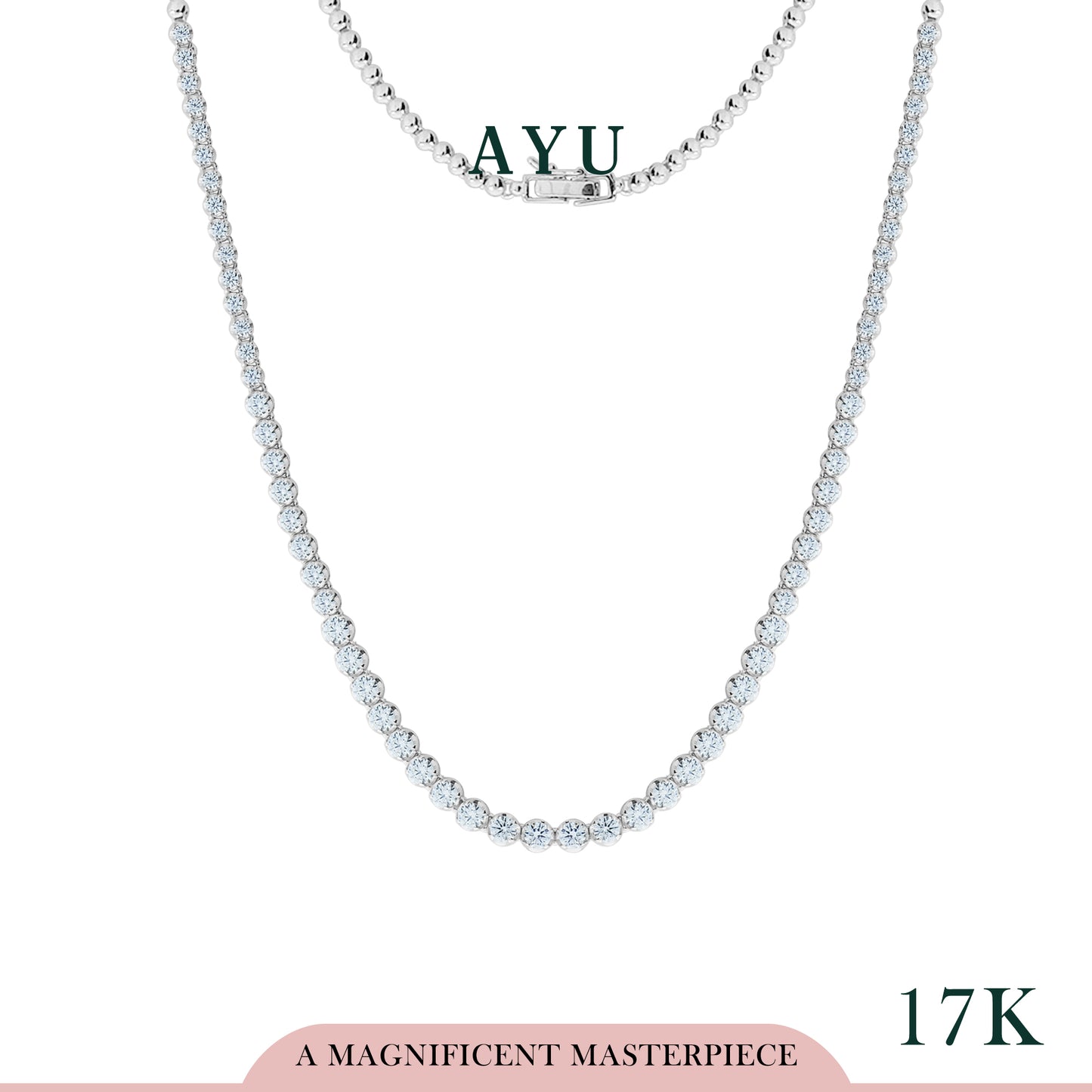 AYU Kalung Emas-Classic Cupcake Setting Tennis Necklace 17K White Gold