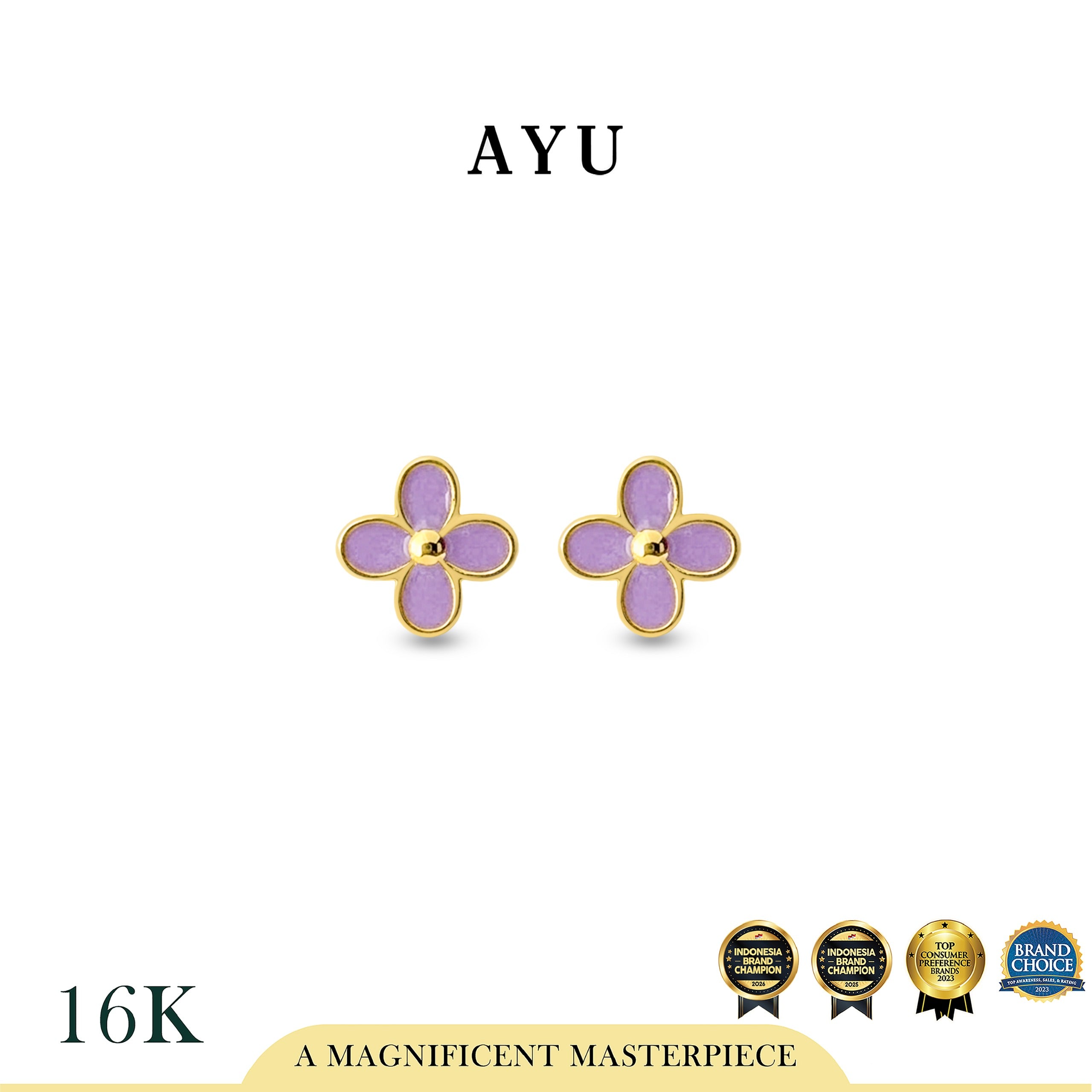 AYU Anting Emas - Clover Glaze Studs 16k Yellow Gold