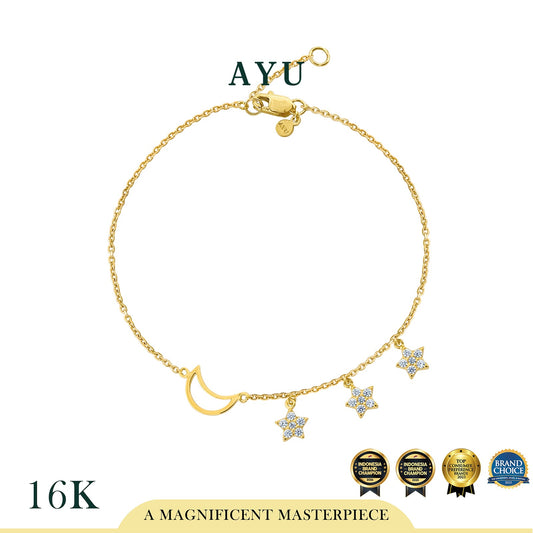 AYU Gelang Emas - Crescent Moon And Stars Chain Bracelet 16k Yellow Gold