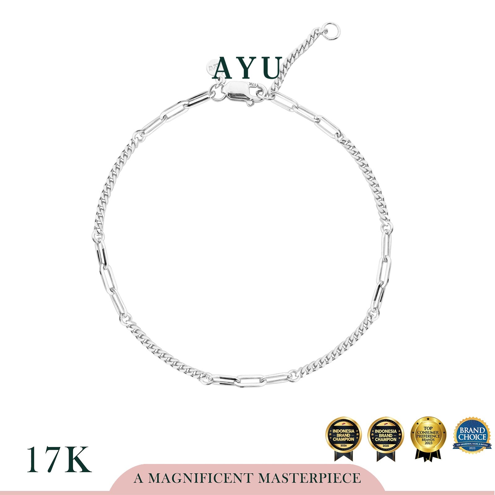 AYU Gelang Emas - Cuban Paper Clip Party Bracelet 17k White Gold