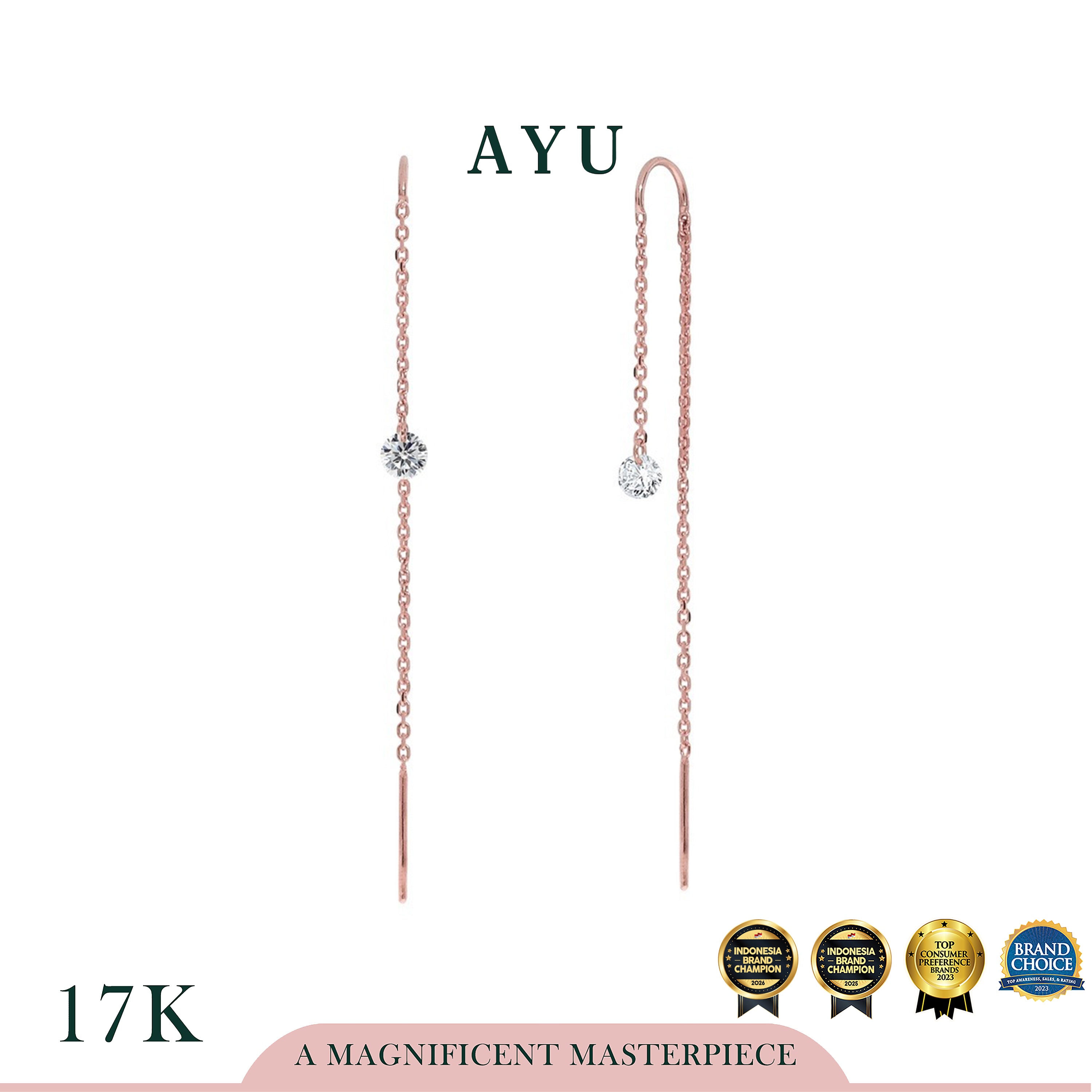AYU Anting Emas - Candy Pop Dangle Thread Earrings 17K Rose Gold