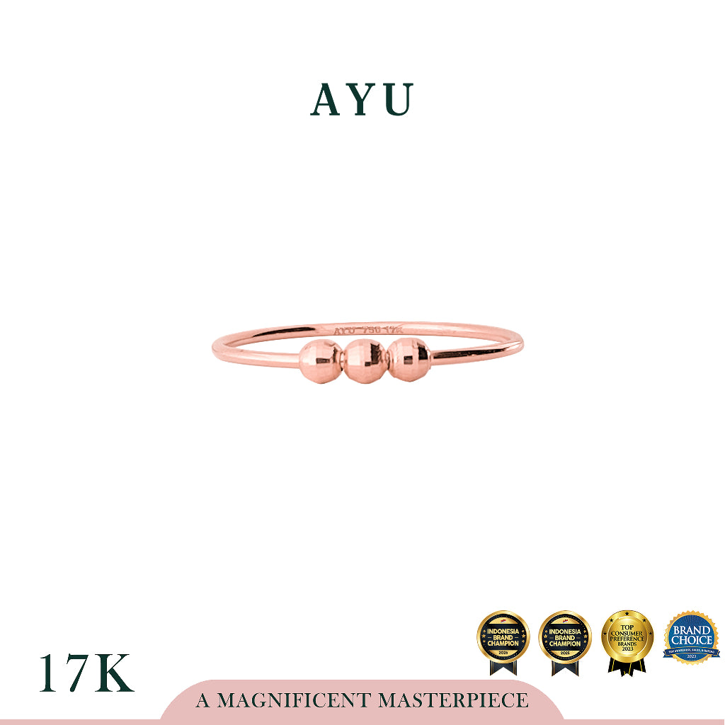 AYU Cincin Emas - 3 Bling Boba On Benang Ring #2 17k Rose Gold