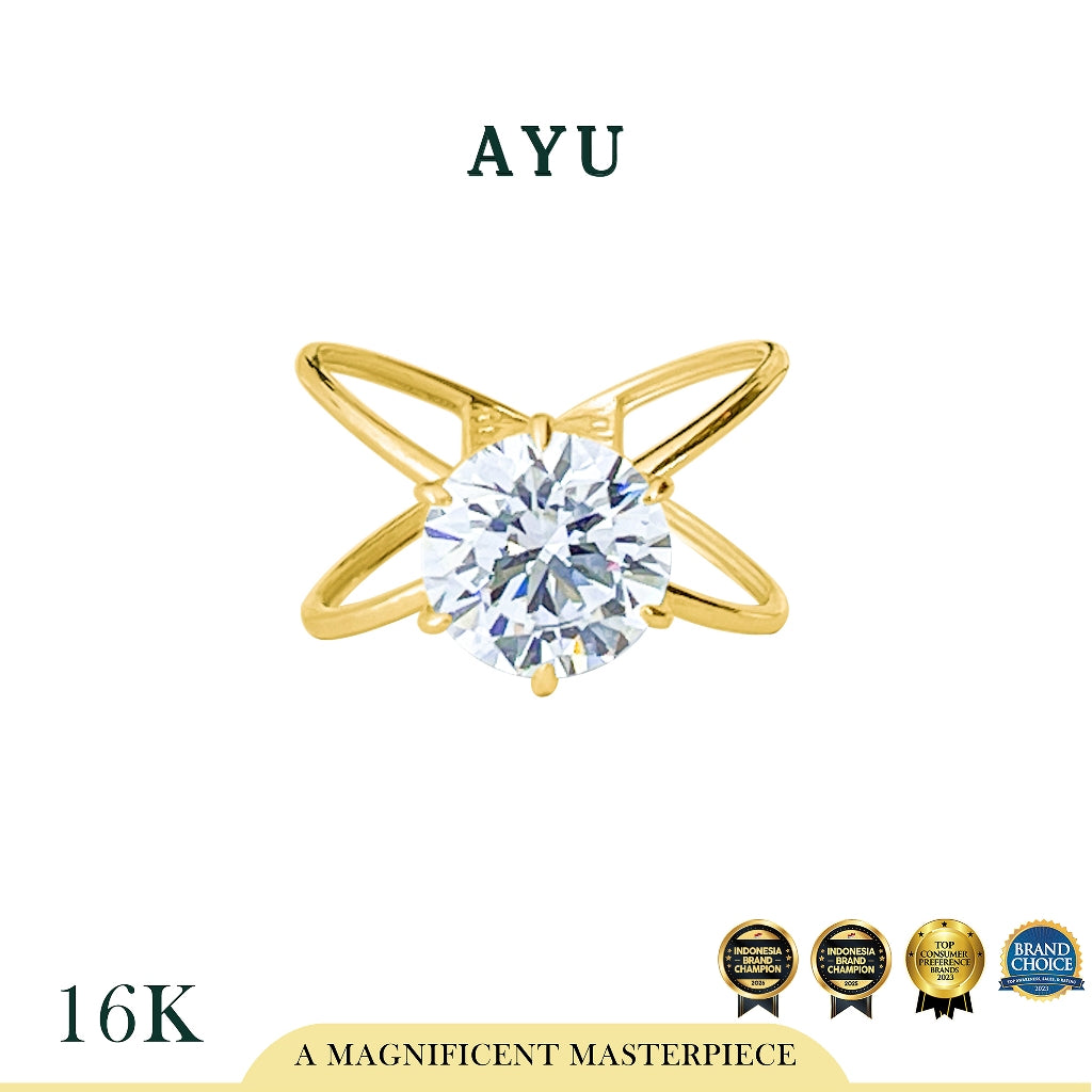AYU Cincin Emas - Glam Gigi 6 Prong X Ring 16k Yellow Gold