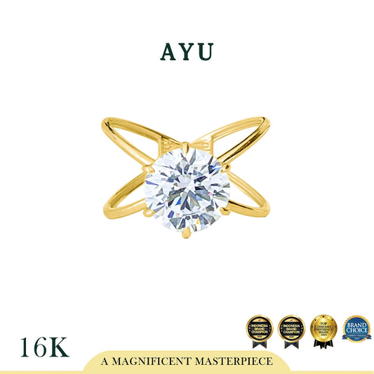 AYU Cincin Emas - Glam Gigi 6 Prong X Ring 16k Yellow Gold