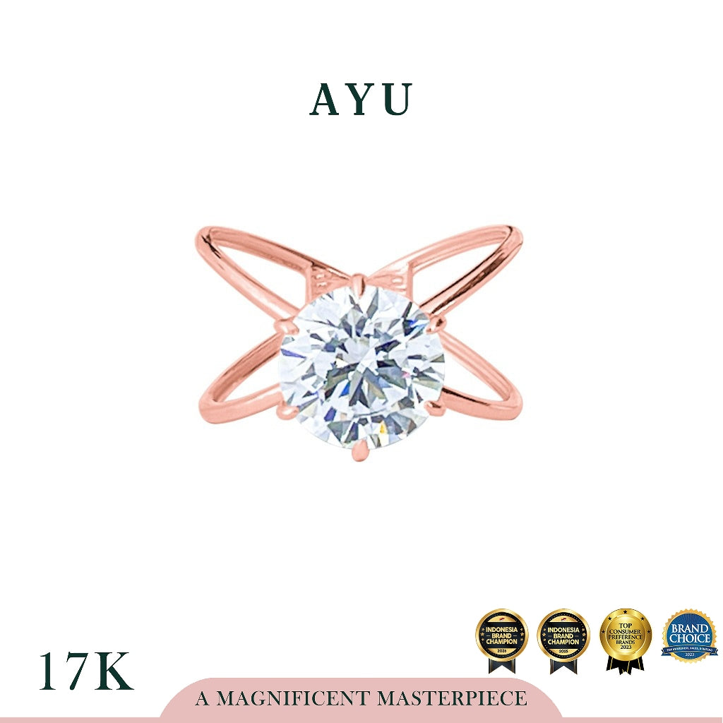 AYU Cincin Emas - Glam Gigi 6 Prong X Ring 17k Rose Gold