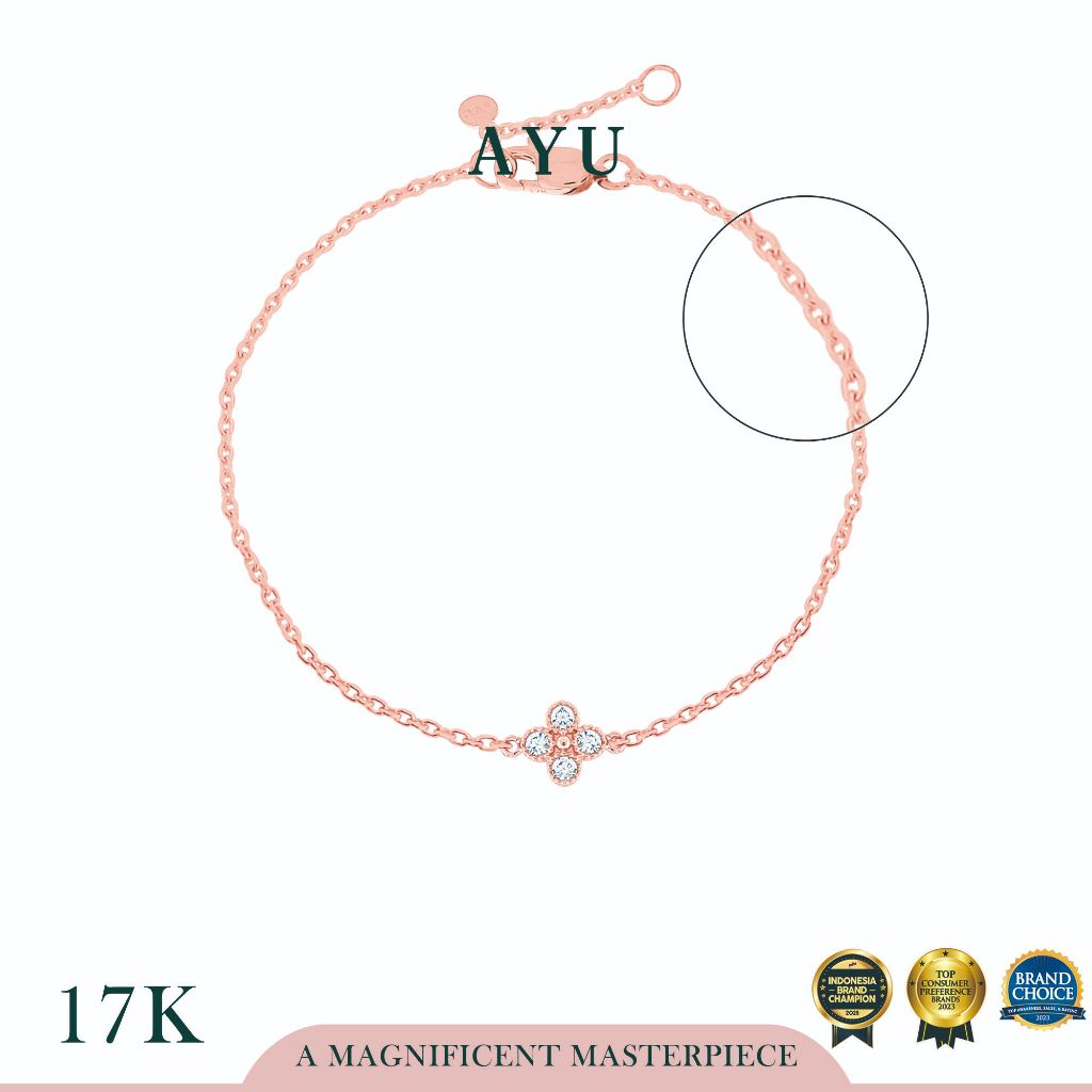 AYU Gelang Emas - Clover Bezel Filligri Chain Bracelet 17k Rose Gold