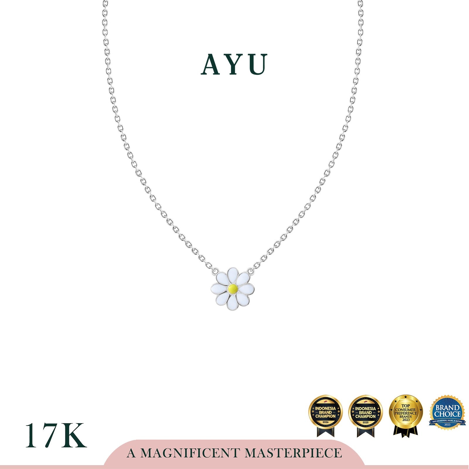 AYU Kalung Emas - Daisy Darling Chain Necklace 17k White Gold