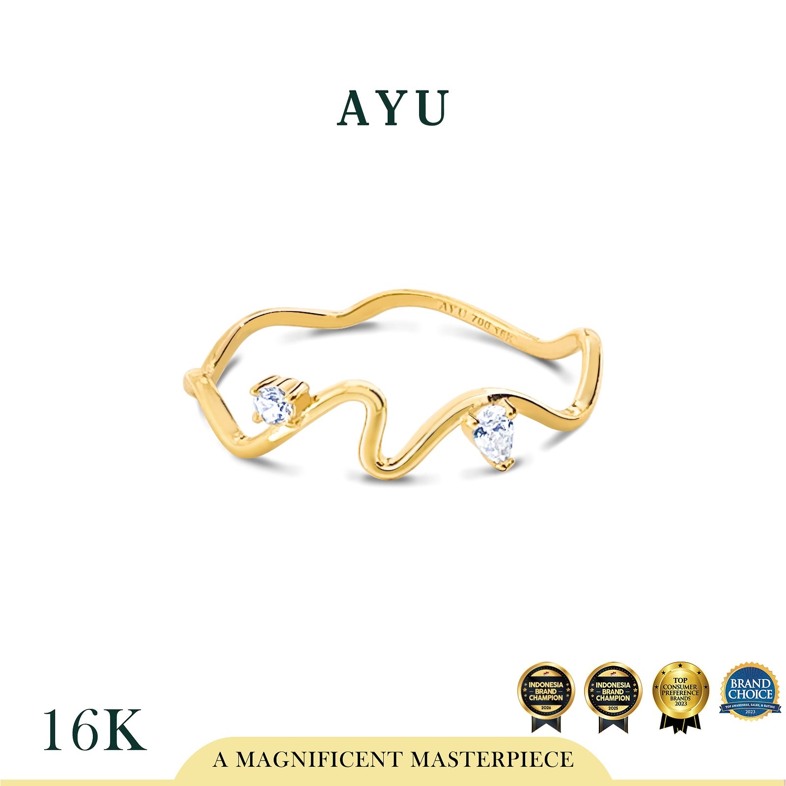 AYU Cincin Emas - Dewy Wave Ring 16k Yellow Gold