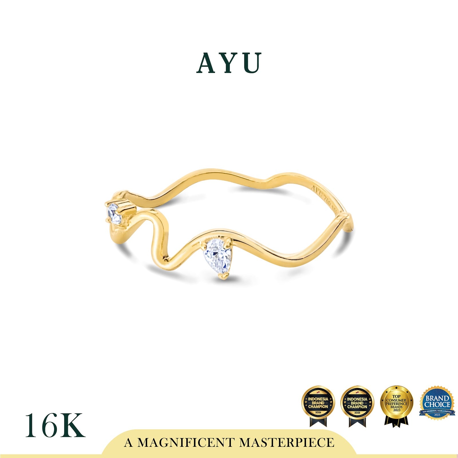 AYU Cincin Emas - Dewy Wave Ring 16k Yellow Gold