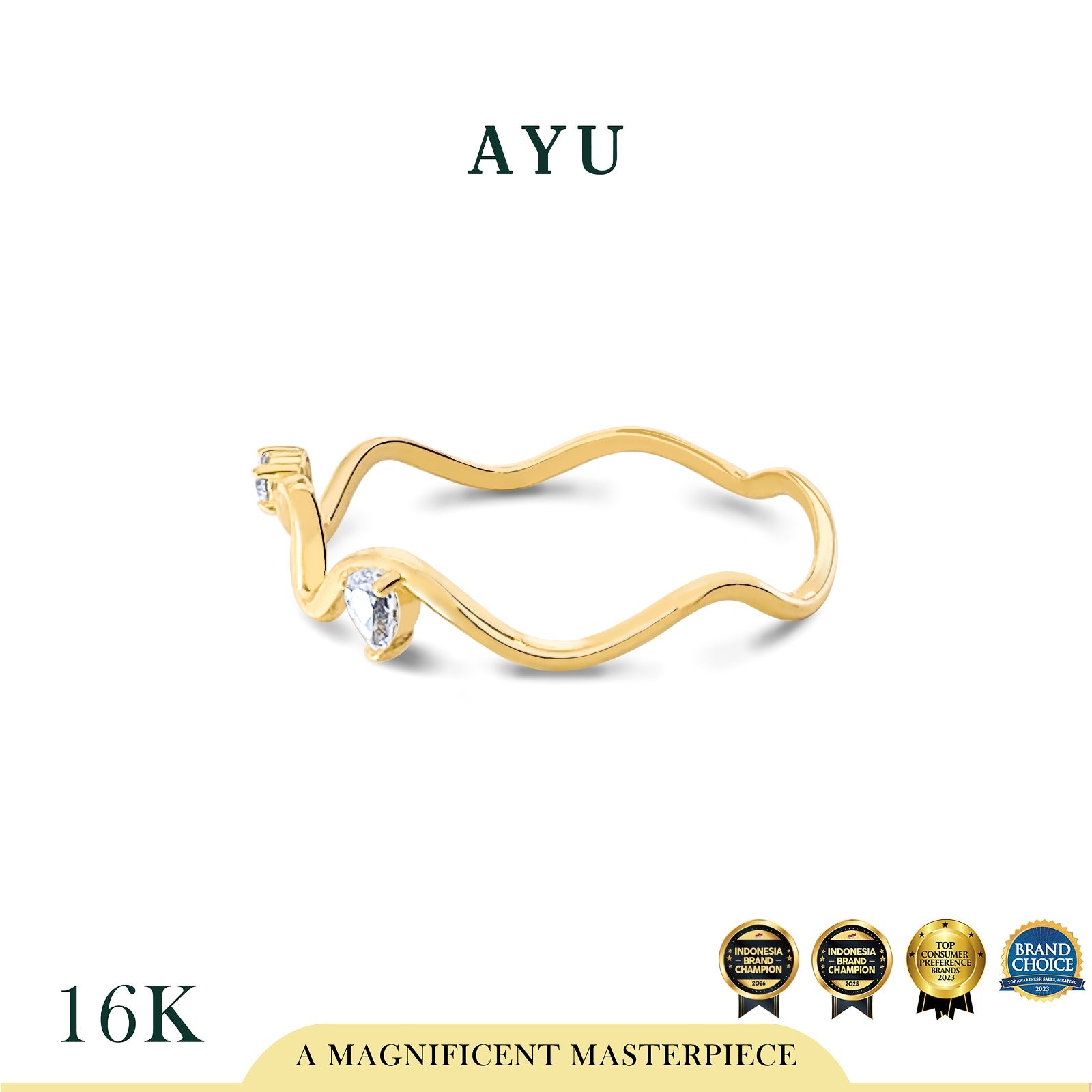 AYU Cincin Emas - Dewy Wave Ring 16k Yellow Gold