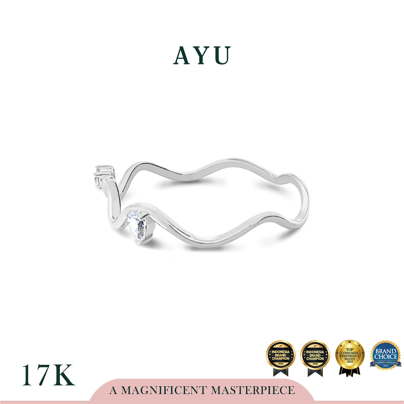 AYU Cincin Emas - Dewy Wave Ring 17k White Gold