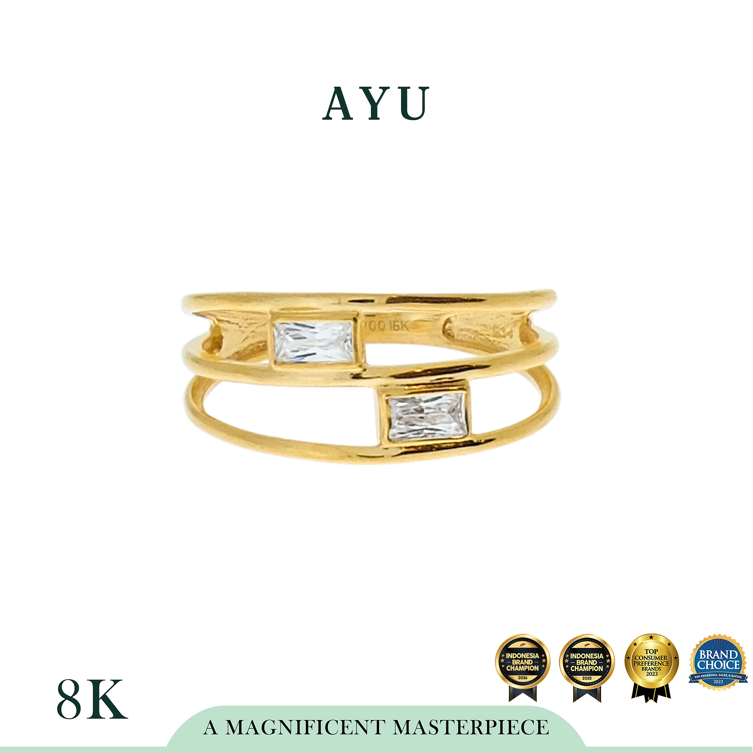 AYU Cincin Emas - Double Baguette Bezel Ring 8K Yellow Gold