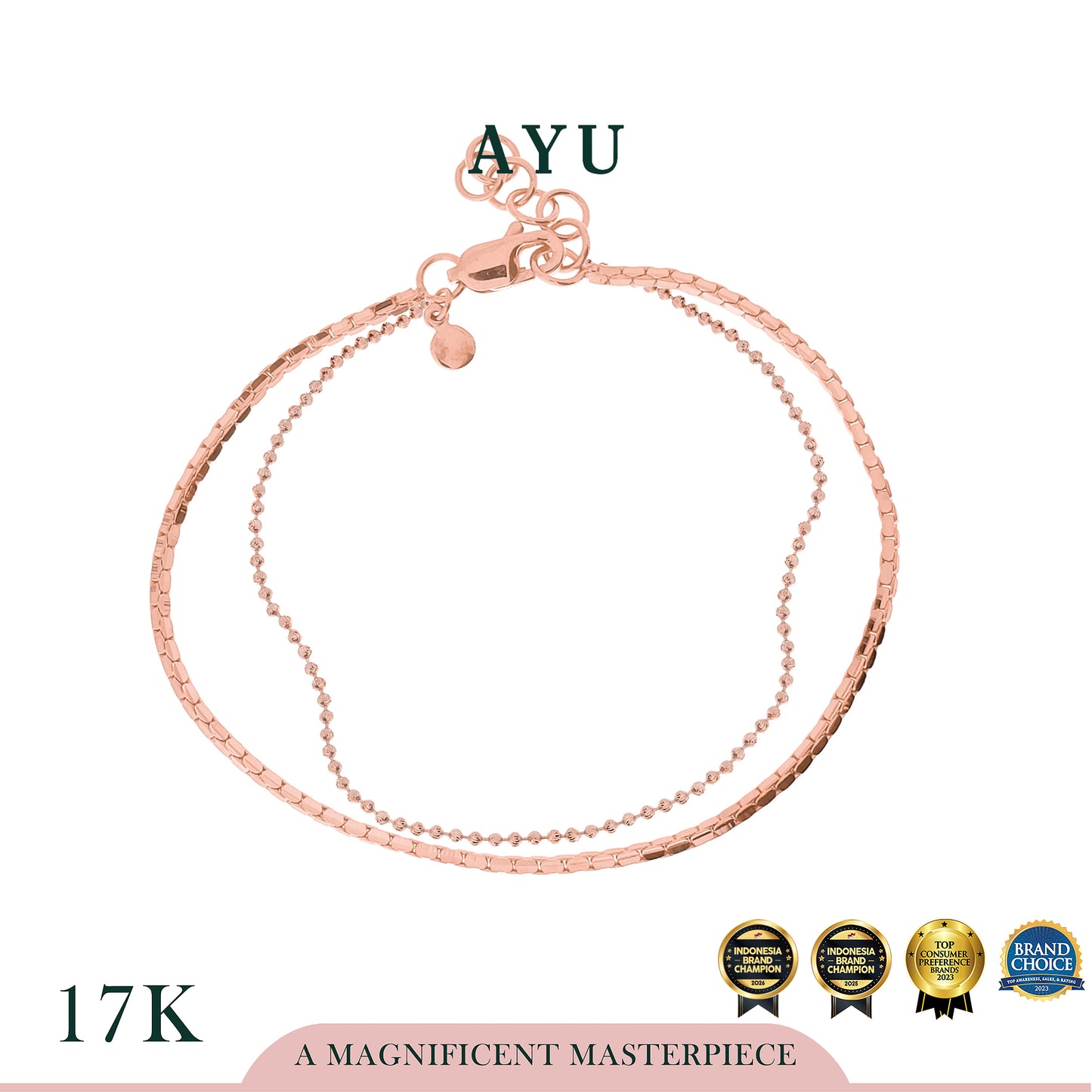 AYU Double Layer Box Chain And Mini Pepper Beads Chain Bracelet 17k
