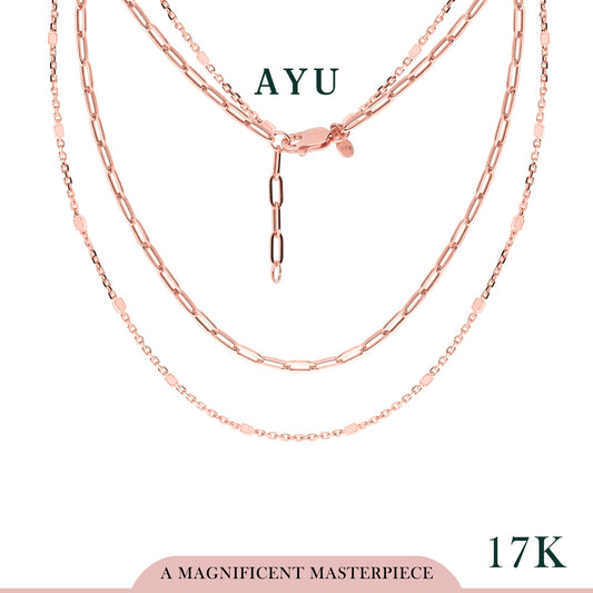 AYU Double Layer Paper Clip And Bling Beads Necklace 17k Rose Gold
