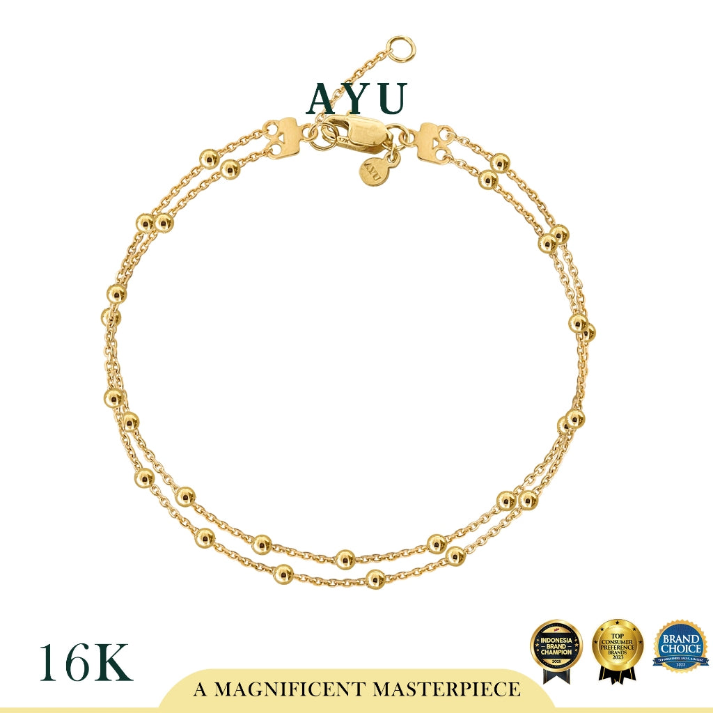 AYU Gelang Emas - Double Layer Spaced Mini Boba Bracelet 16k Yellow Gold