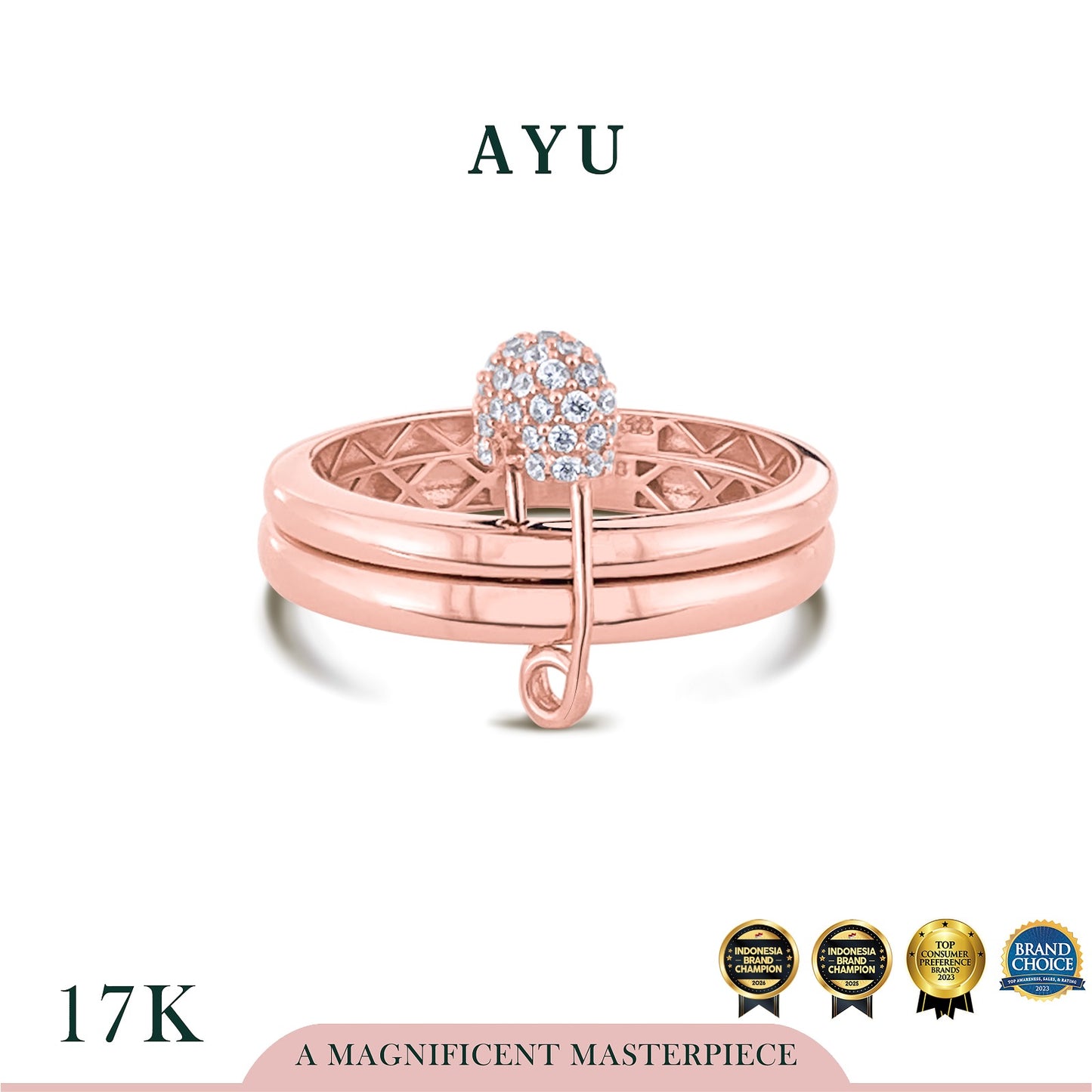 AYU Cincin Emas - Double Pin Ring 17k Rose Gold