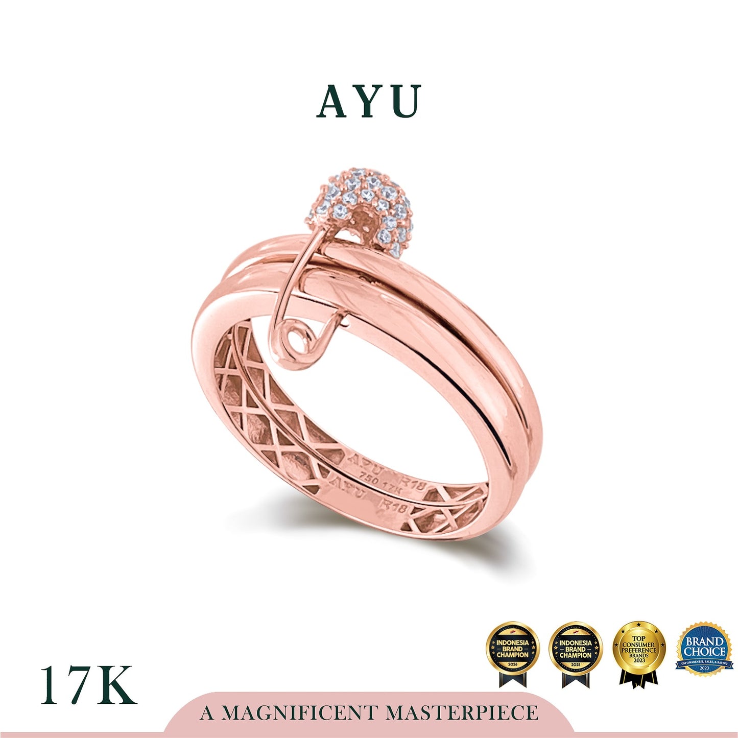 AYU Cincin Emas - Double Pin Ring 17k Rose Gold