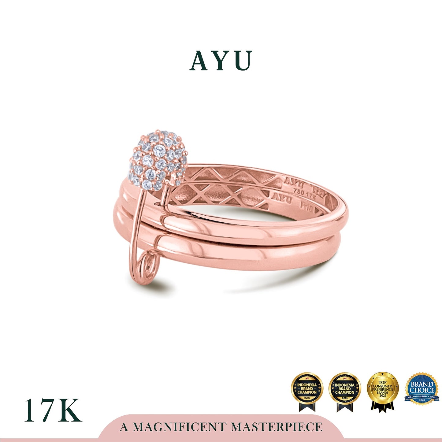 AYU Cincin Emas - Double Pin Ring 17k Rose Gold