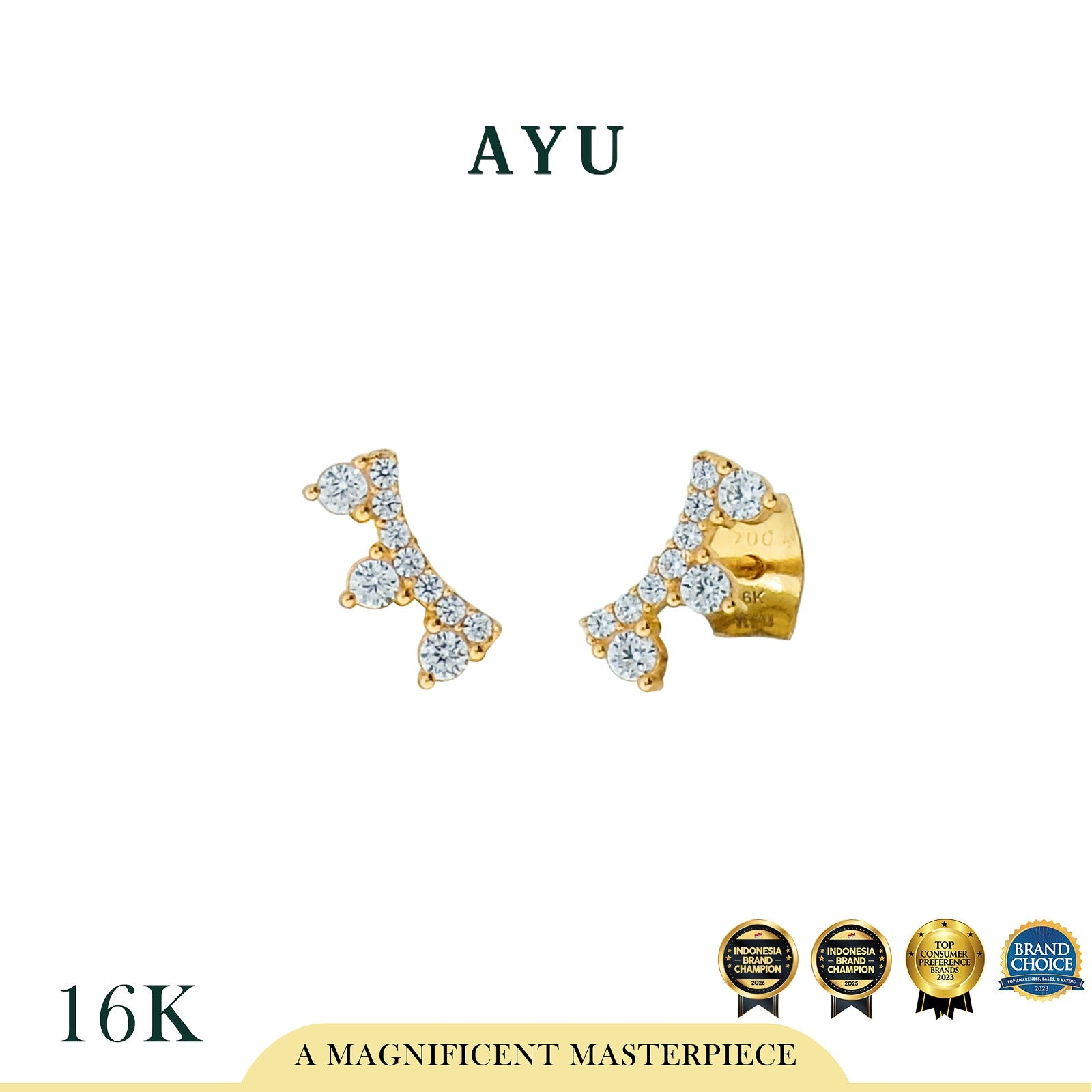 AYU Anting Emas - Double Row Studs 16k Yellow Gold