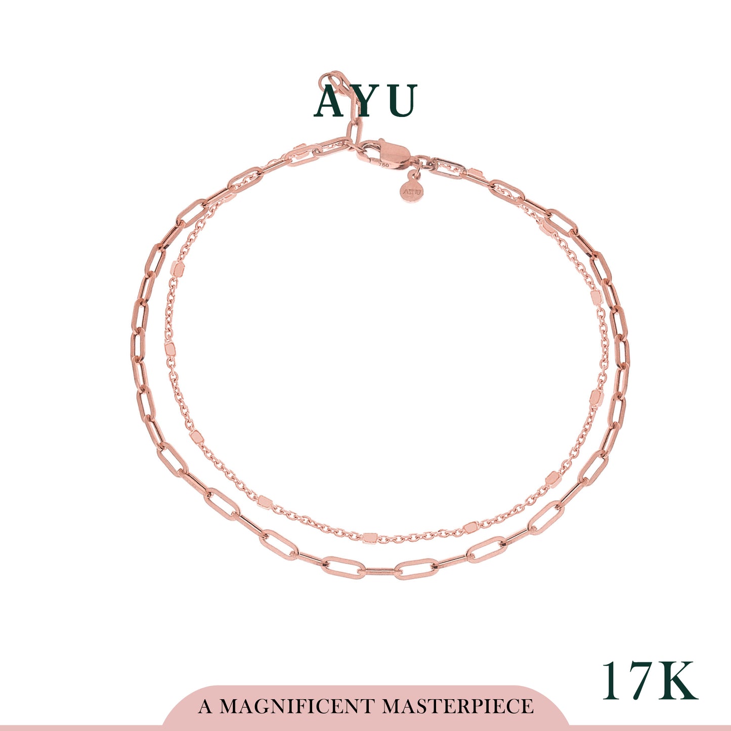 AYU Double Layer Paper Clip And Bling Beads Bracelet 17k Rose Gold