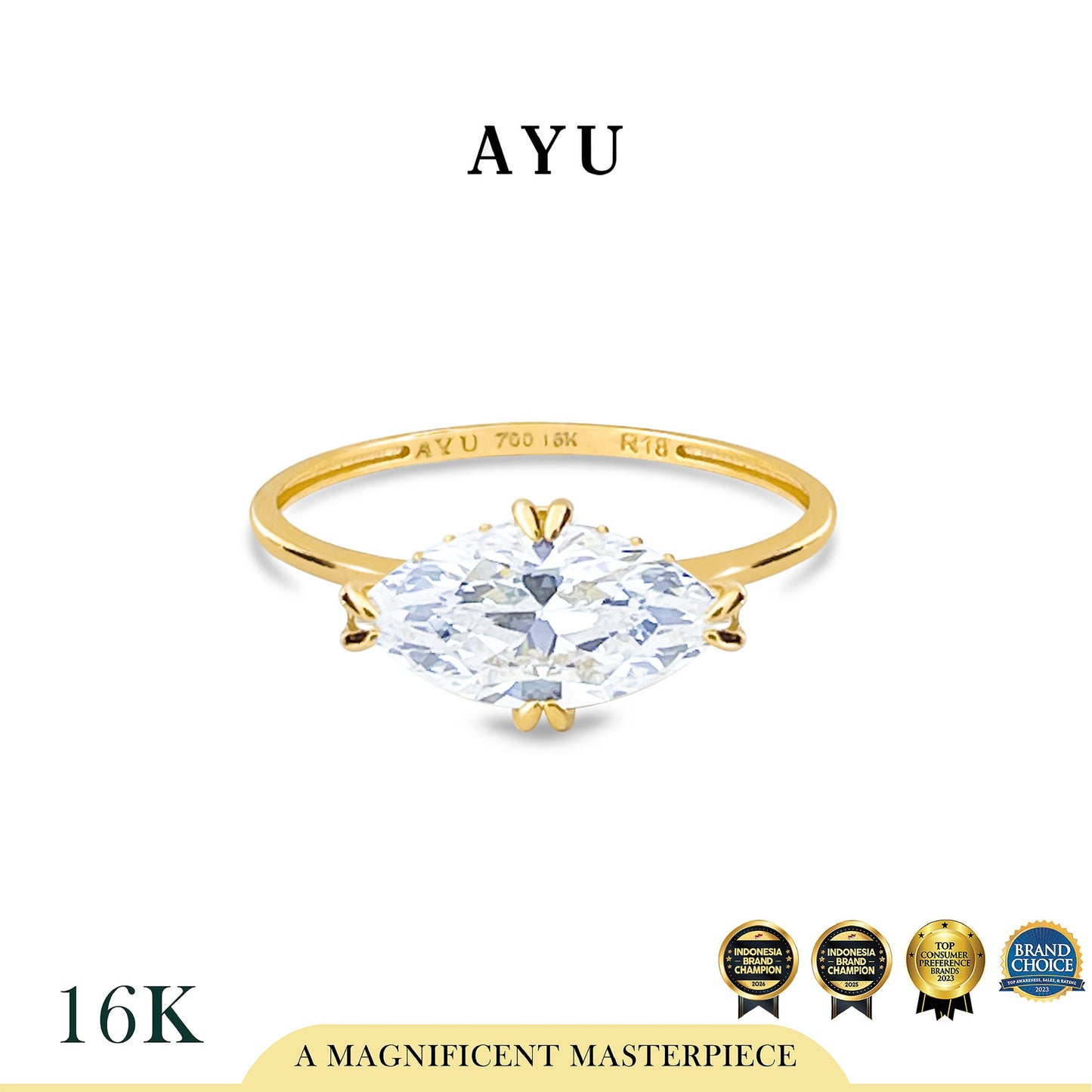 AYU Cincin Emas - Eastwest Sella Solitaire 16k Yellow Gold