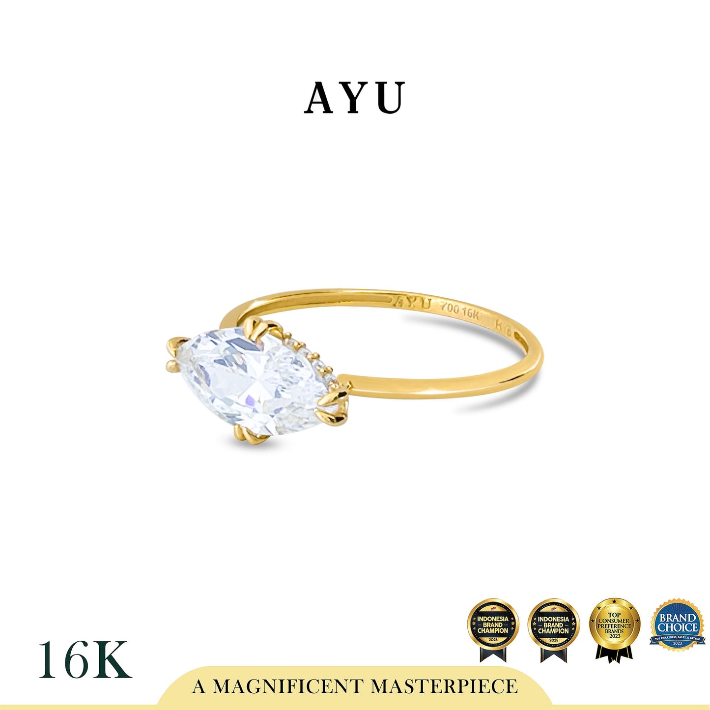AYU Cincin Emas - Eastwest Sella Solitaire 16k Yellow Gold