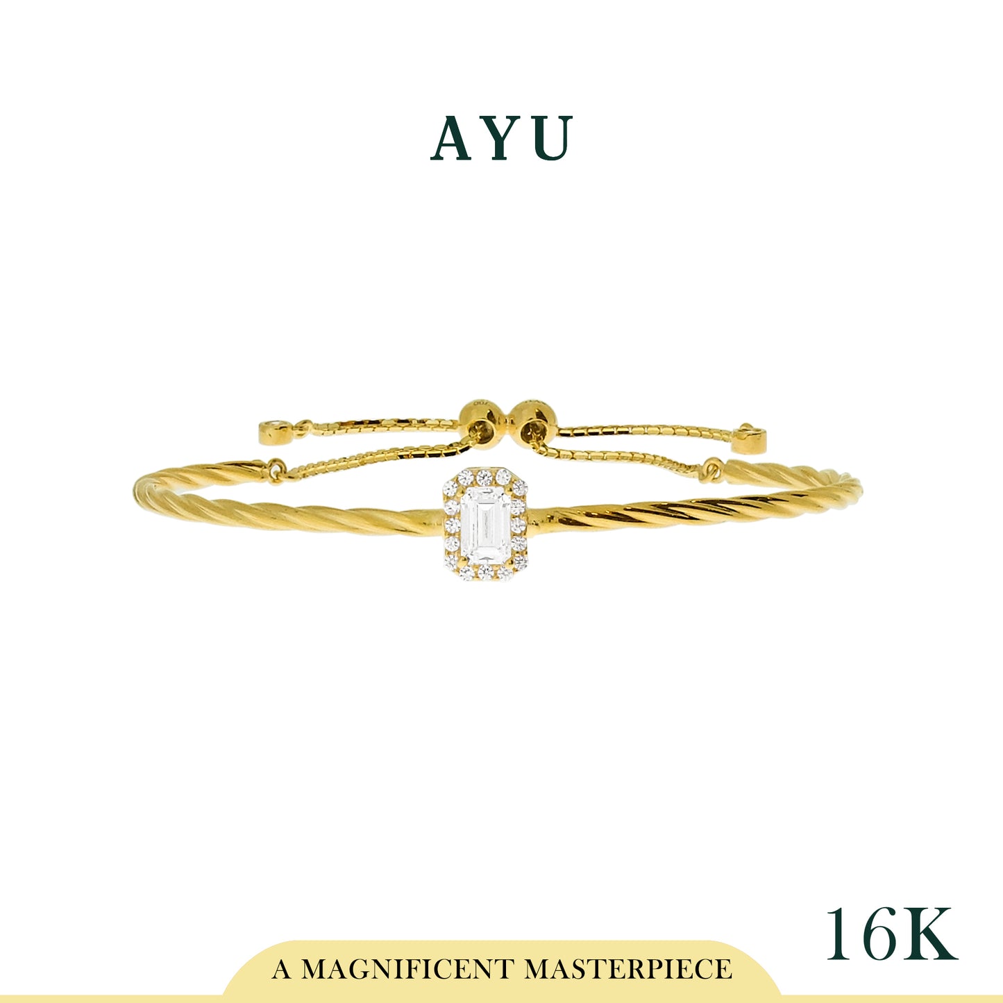 AYU Gelang Emas-Emerald Halo Twist Bolo Bangle 16K Yellow Gold