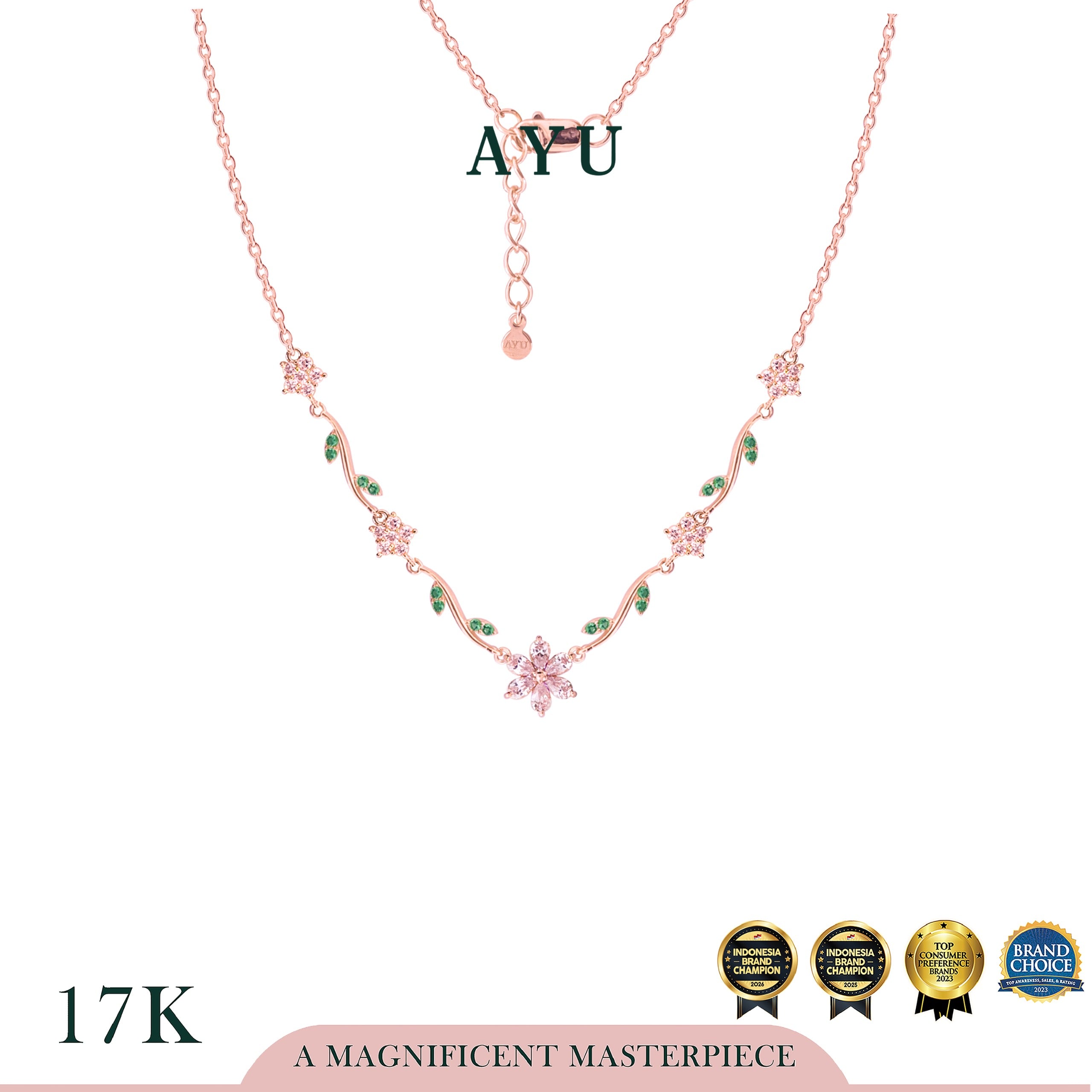 AYU Kalung Emas - Everbloom Angel Vine Chain Necklace 17k Rose Gold