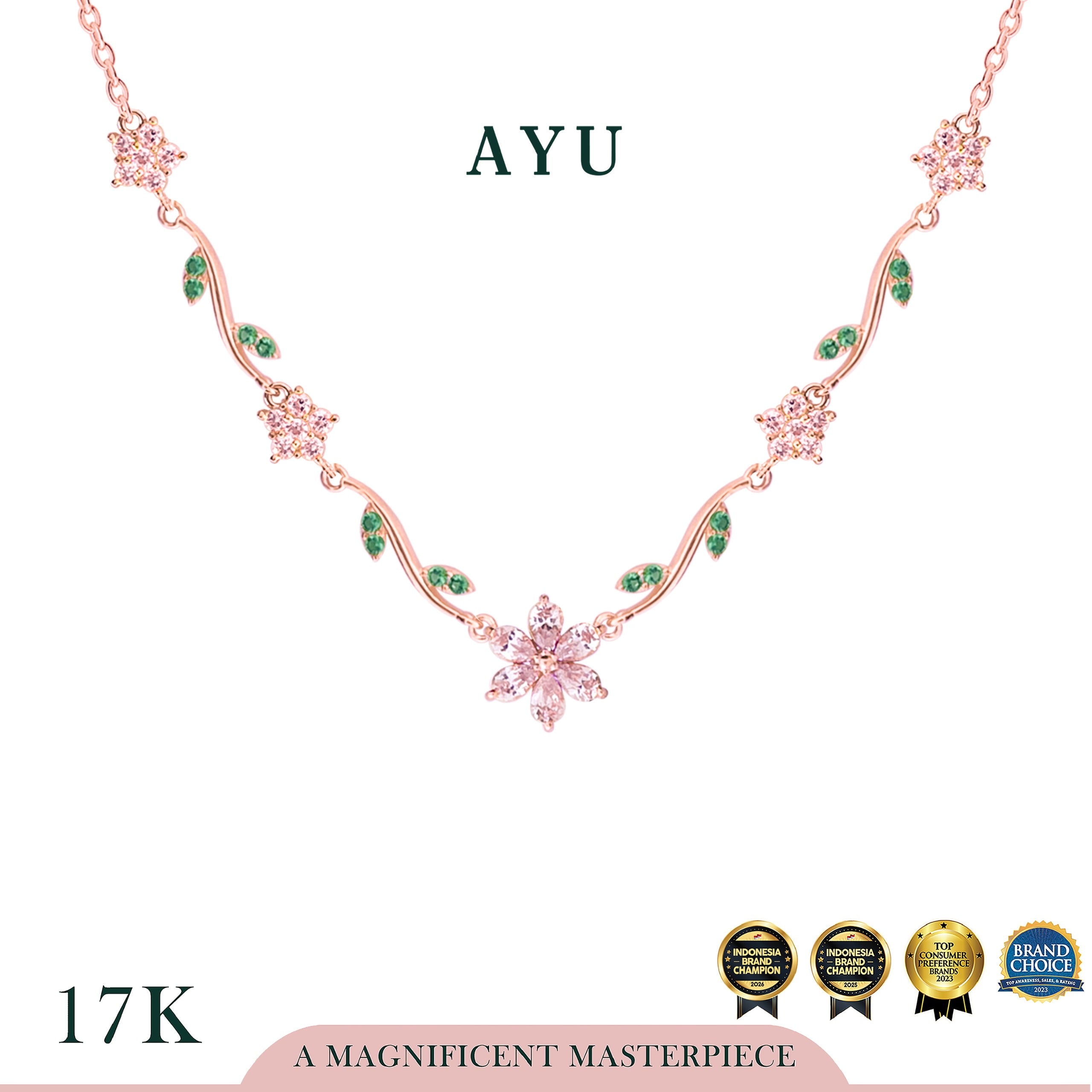 AYU Kalung Emas - Everbloom Angel Vine Chain Necklace 17k Rose Gold