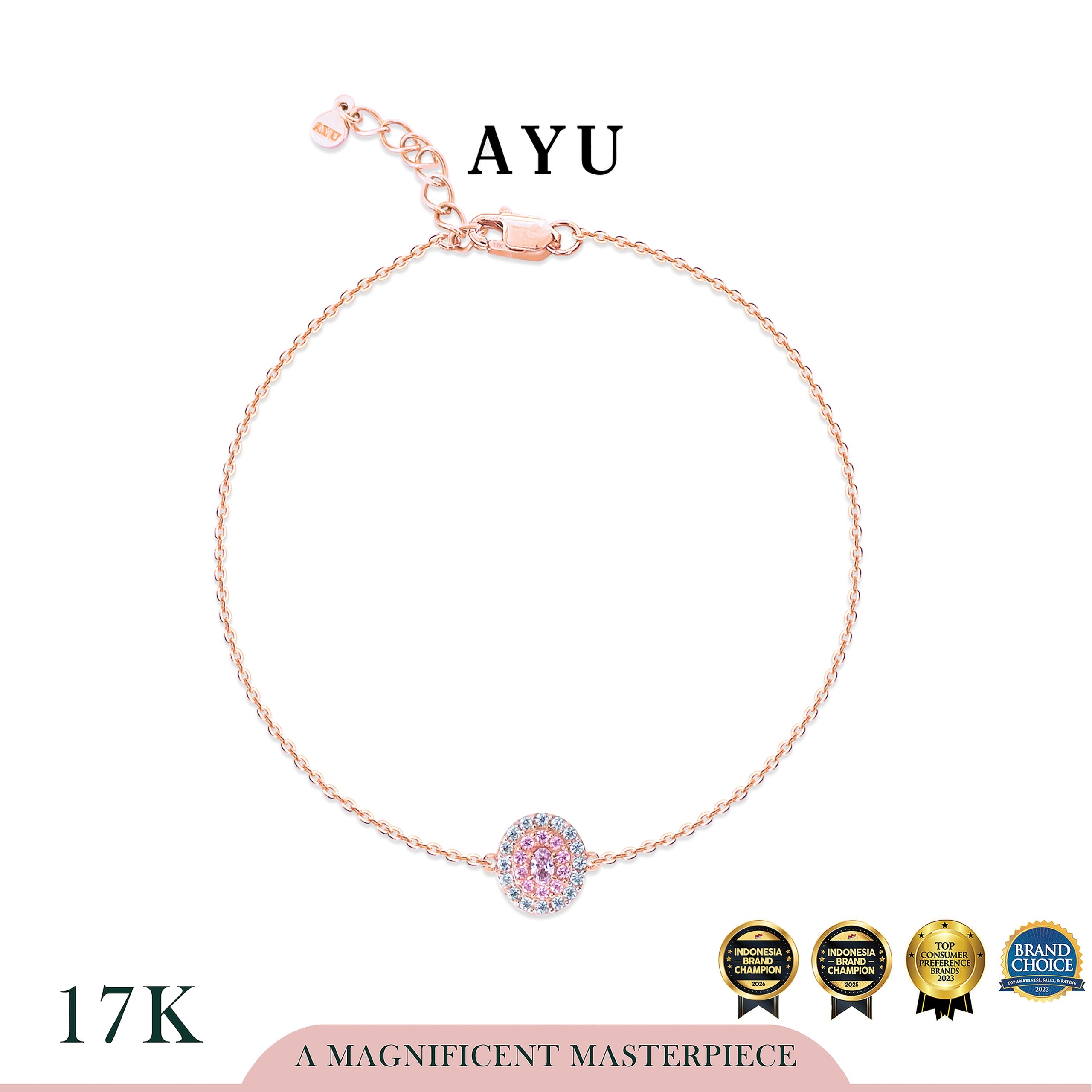 AYU Gelang Emas - Everbloom Oval Halo Bracelet 17k Rose Gold