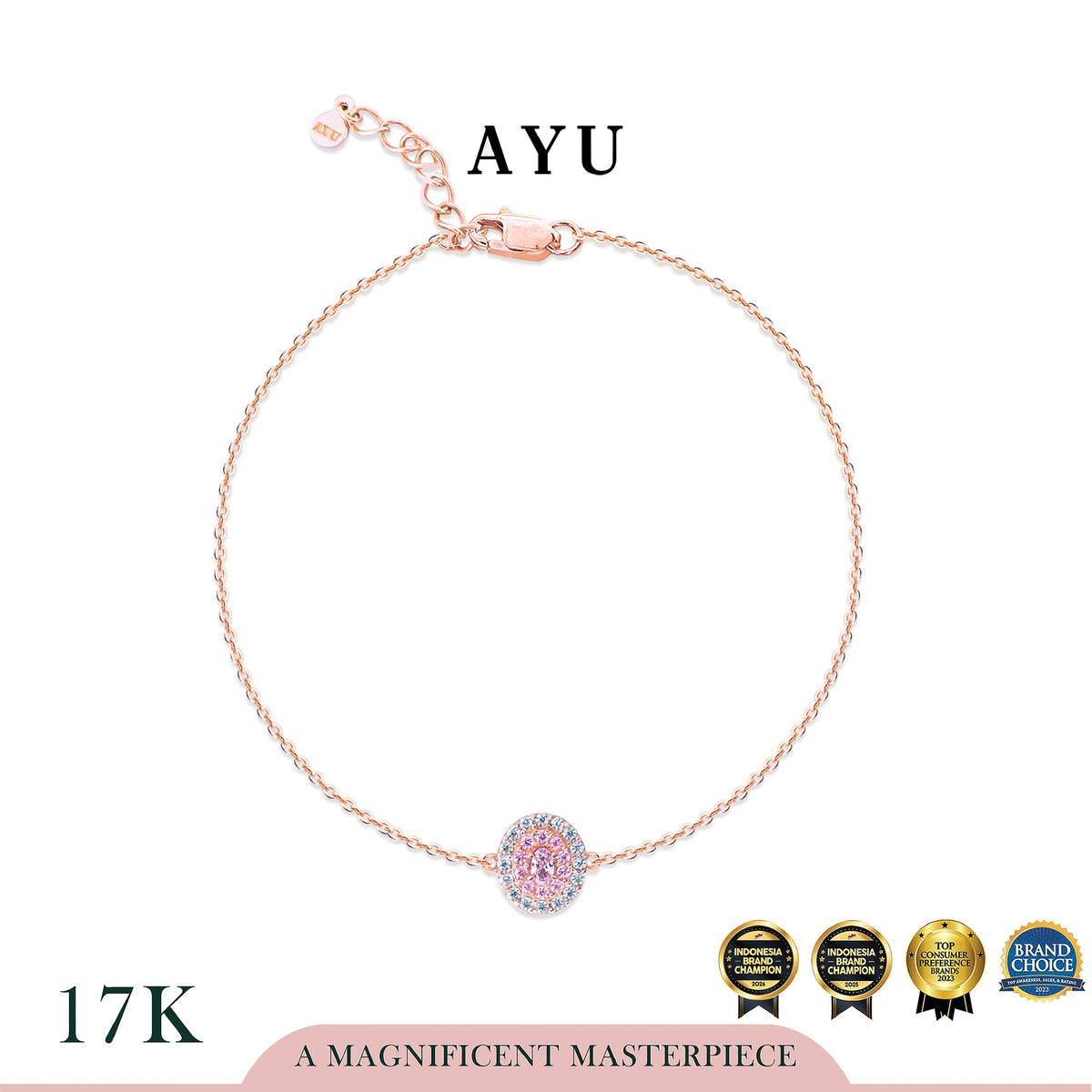 AYU Gelang Emas - Everbloom Oval Halo Bracelet 17k Rose Gold