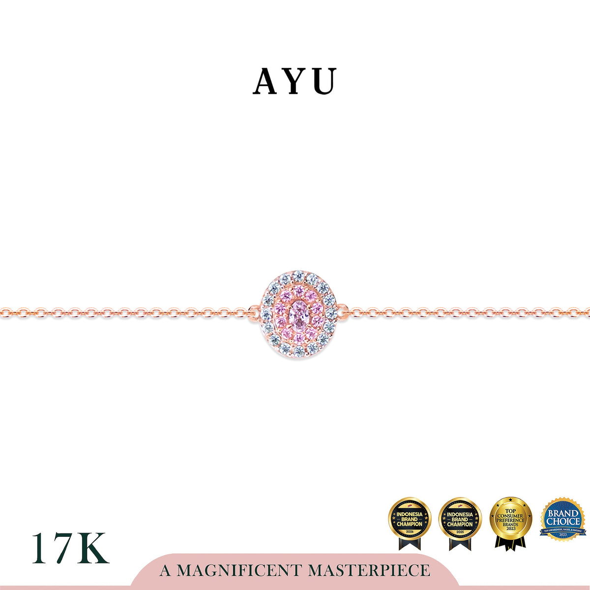 AYU Gelang Emas - Everbloom Oval Halo Bracelet 17k Rose Gold