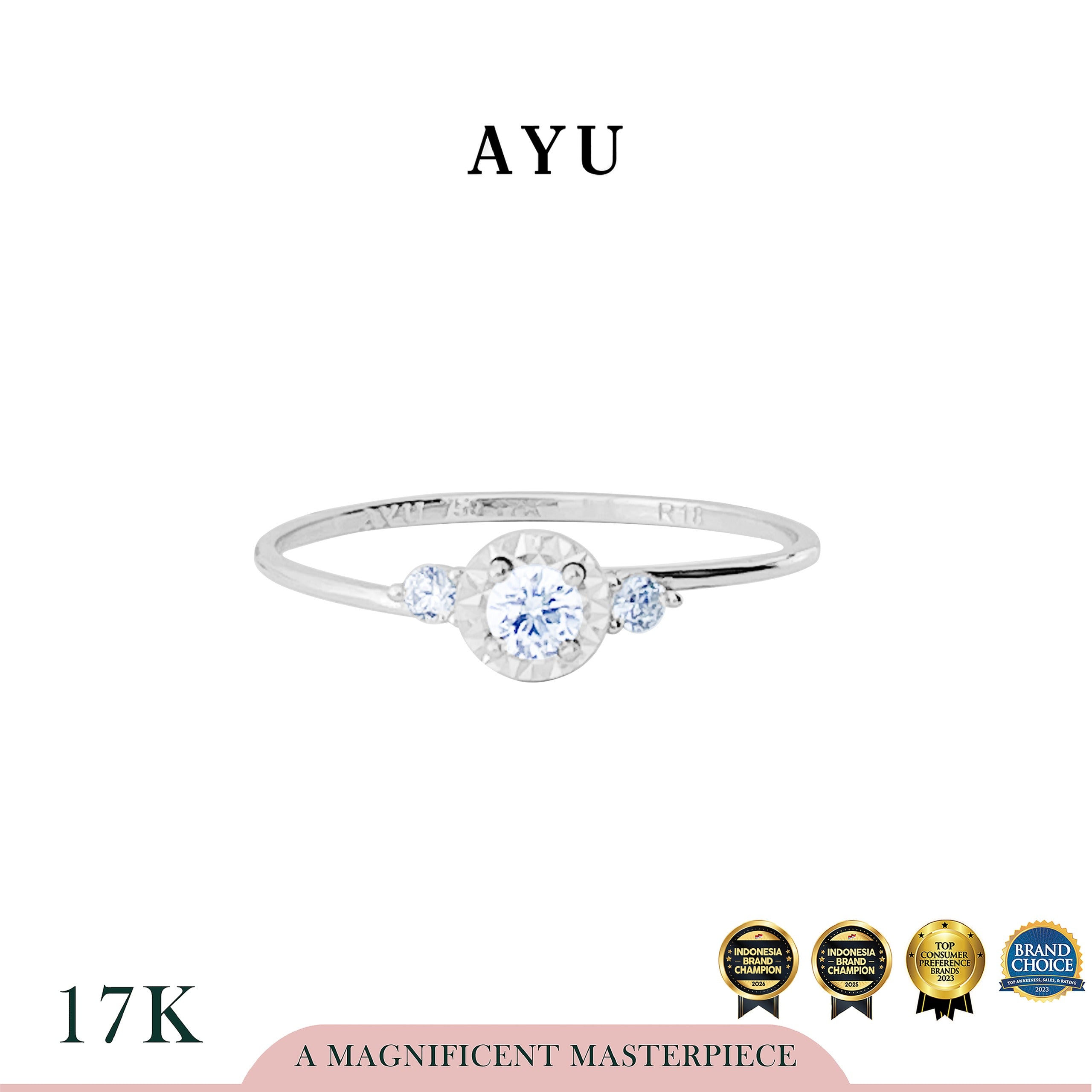 AYU Cincin Emas - Everlight In Round Solitaire 17k White Gold