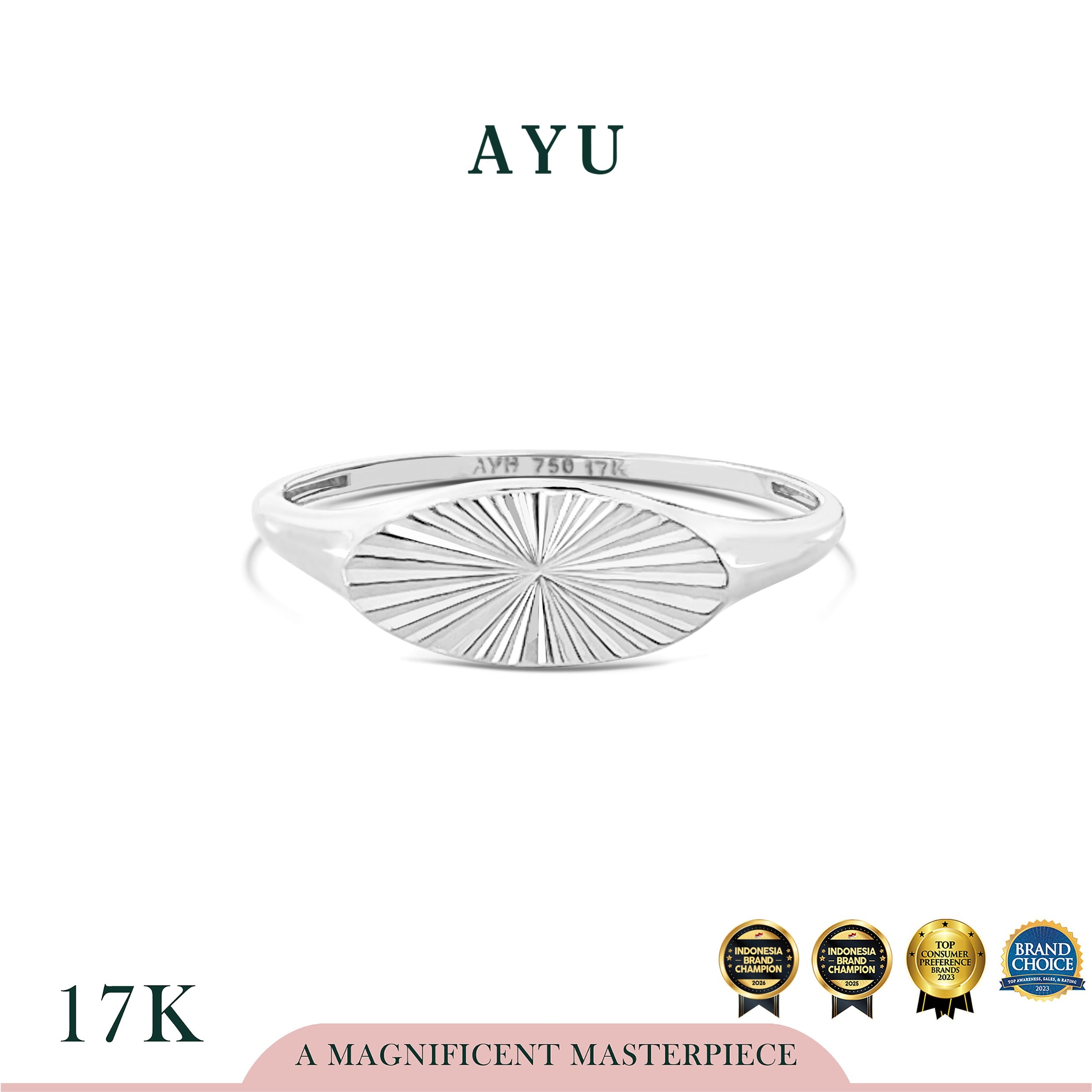 AYU Cincin Emas - Ellipse Bling Signet Ring 17k White Gold