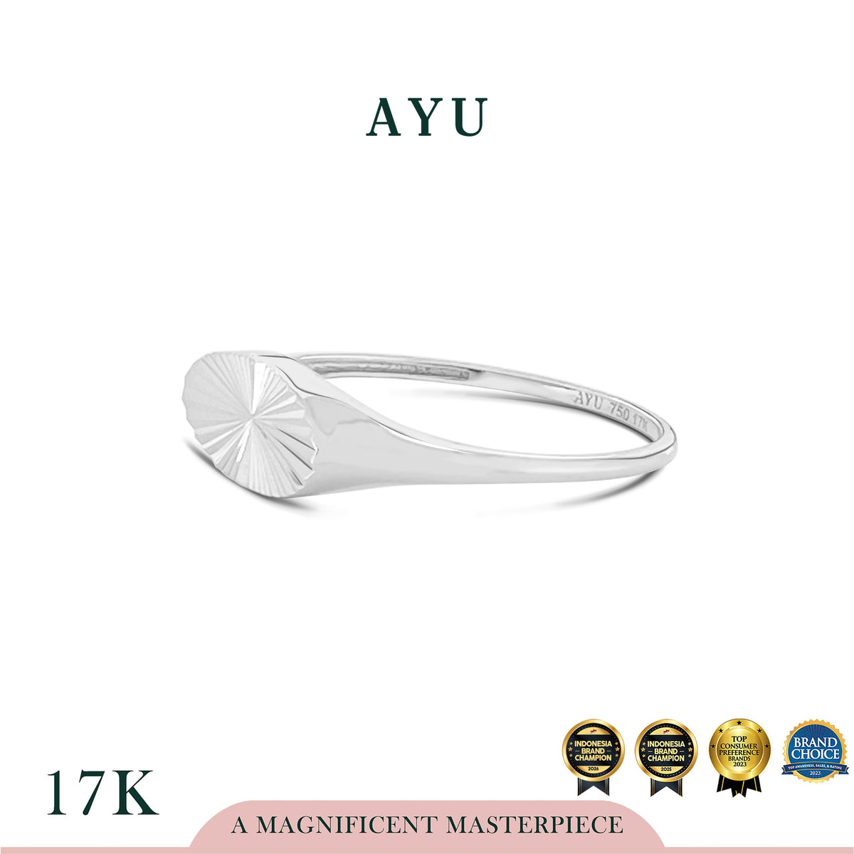 AYU Cincin Emas - Ellipse Bling Signet Ring 17k White Gold