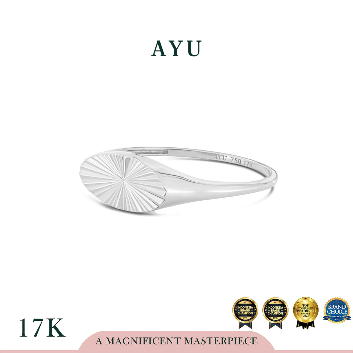 AYU Cincin Emas - Ellipse Bling Signet Ring 17k White Gold