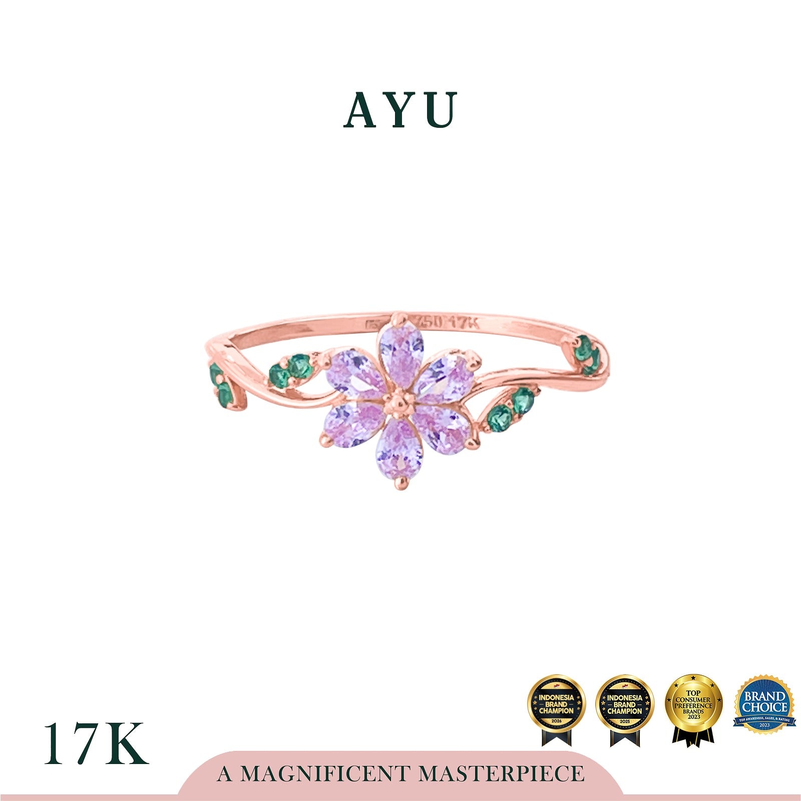 AYU Cincin Emas - Everbloom Angelvine Ring 17k Rose Gold