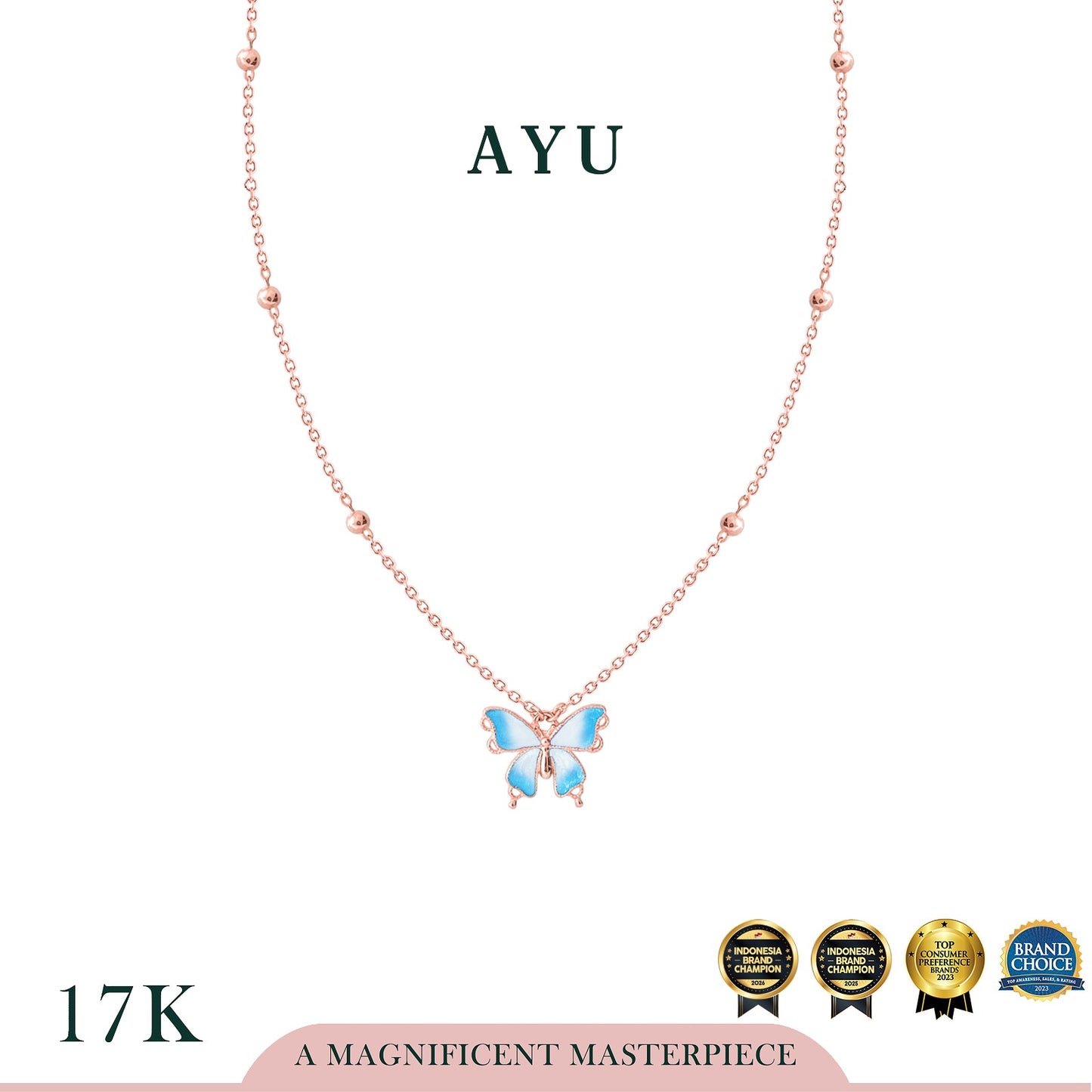 AYU Kalung Emas - Fairy Dust Butterfly Chain Necklace 17k Rose Gold