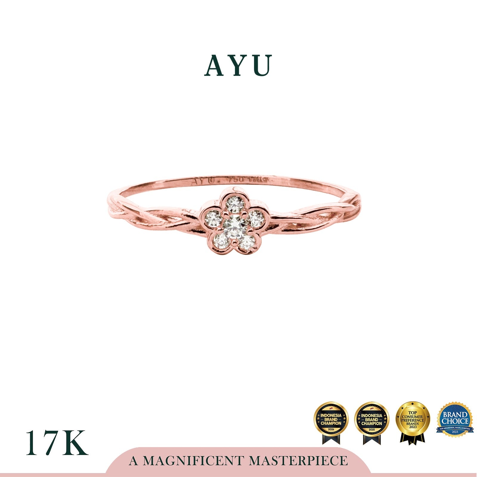 AYU Cincin Emas - Flower On Angel Vine Ring 17k Rose Gold