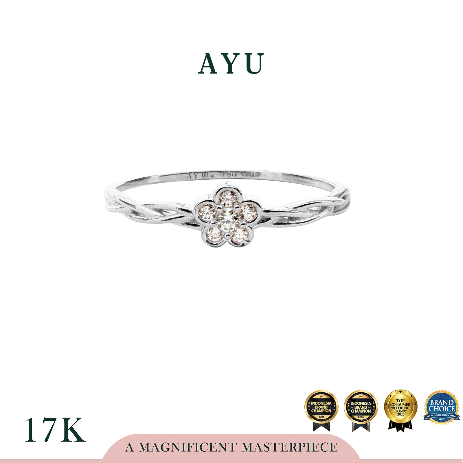 AYU Cincin Emas - Flower On Angel Vine Ring 17k White Gold