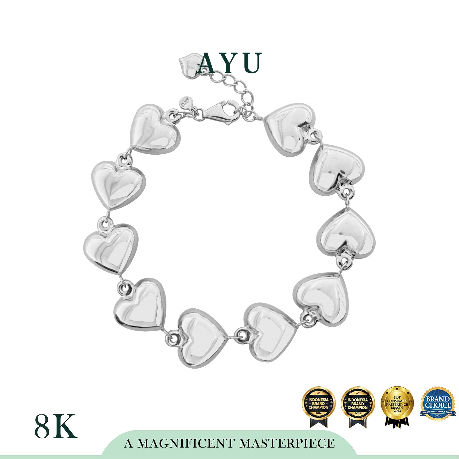AYU Gelang Emas - Fluffy Fluffy Heart Eternity Chain Bracelet 8k White gold