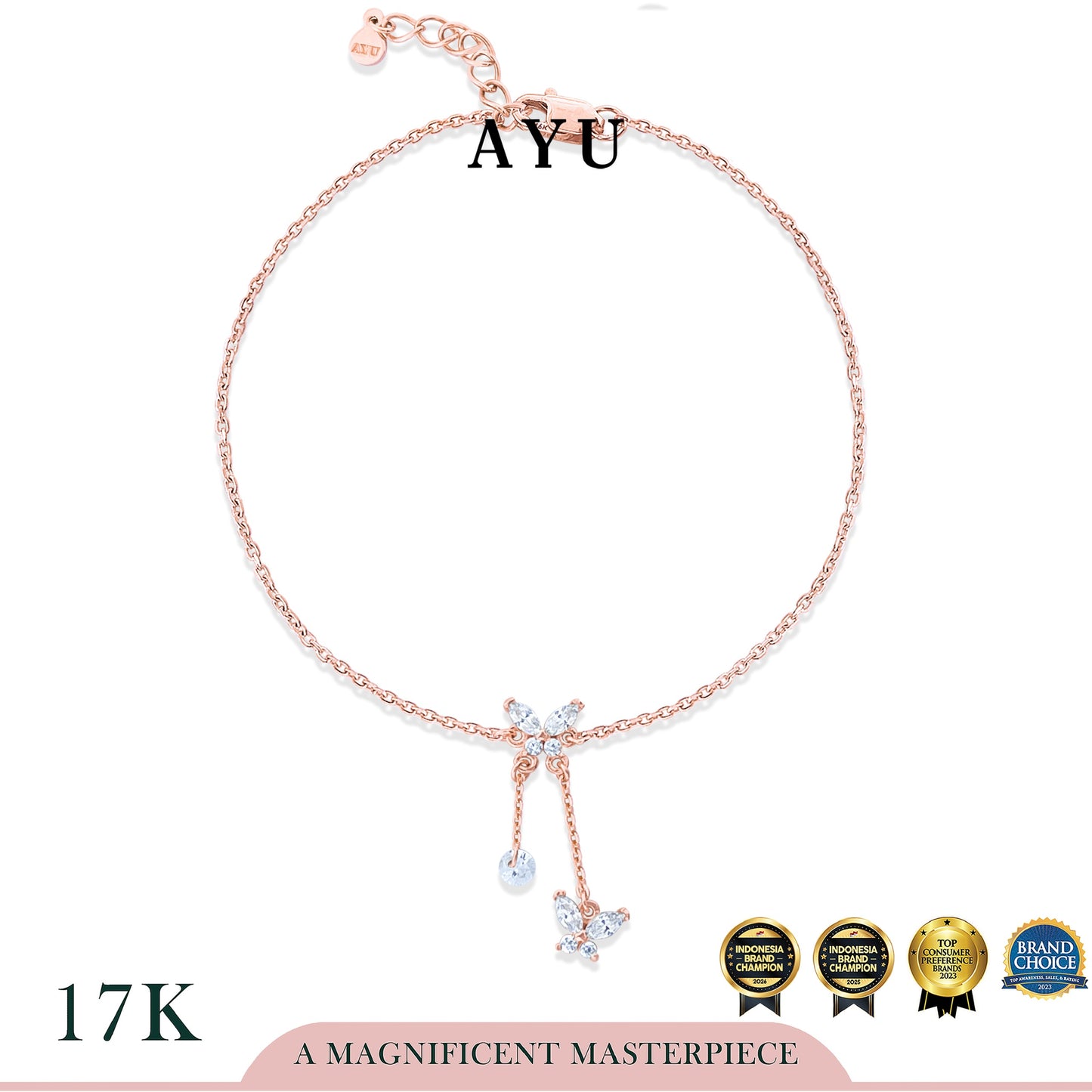 AYU Gelang Emas - Fluttering Butterfly Lariat Bracelet 17k Rose Gold