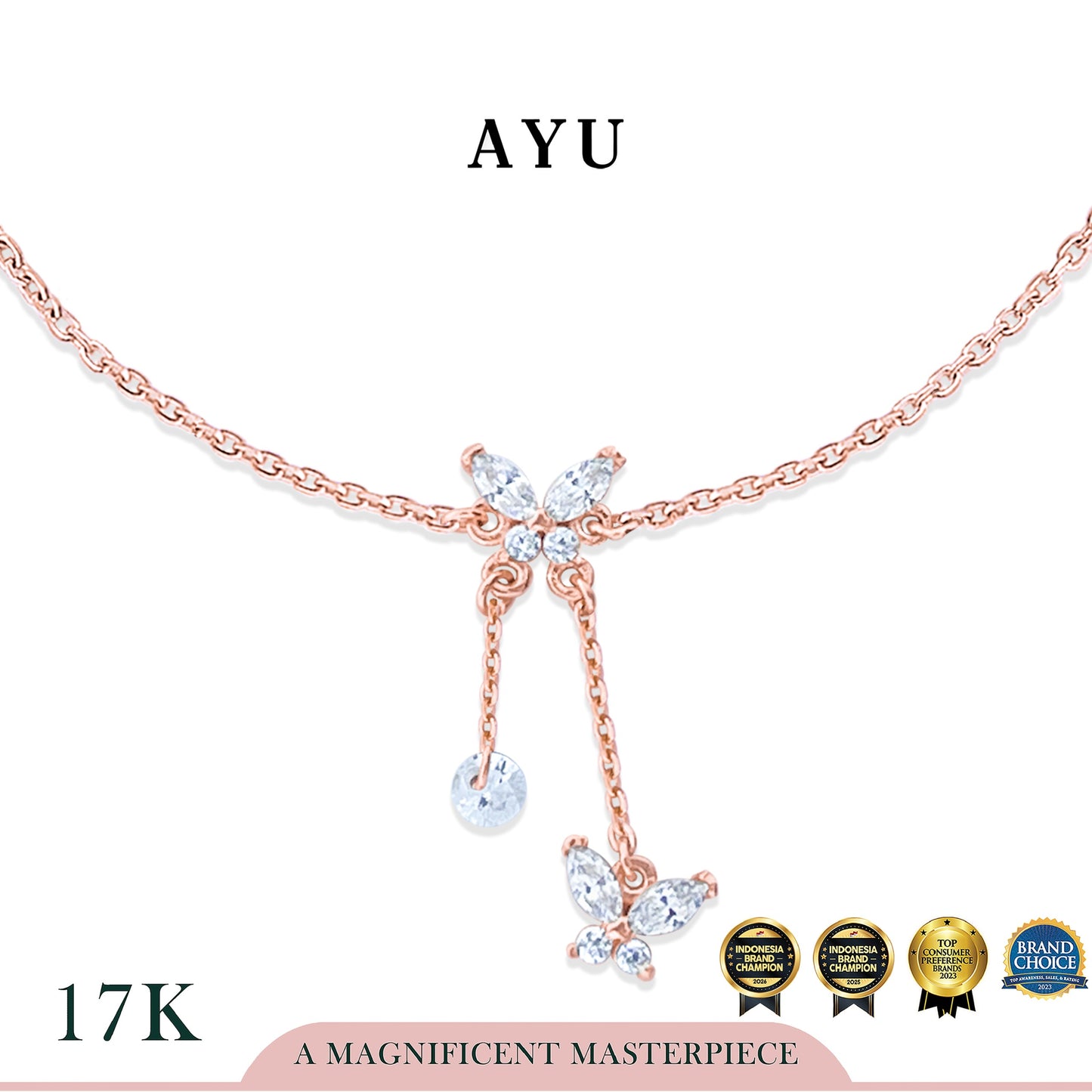 AYU Gelang Emas - Fluttering Butterfly Lariat Bracelet 17k Rose Gold