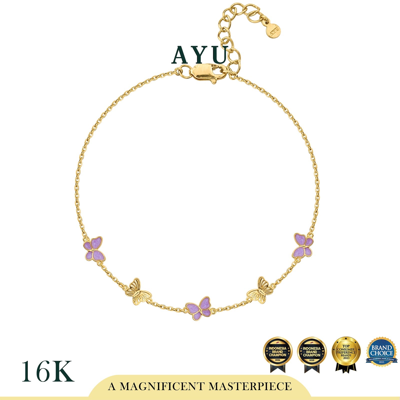 AYU Gelang Emas - Flying Butterflies Bracelet 16k Yellow Gold